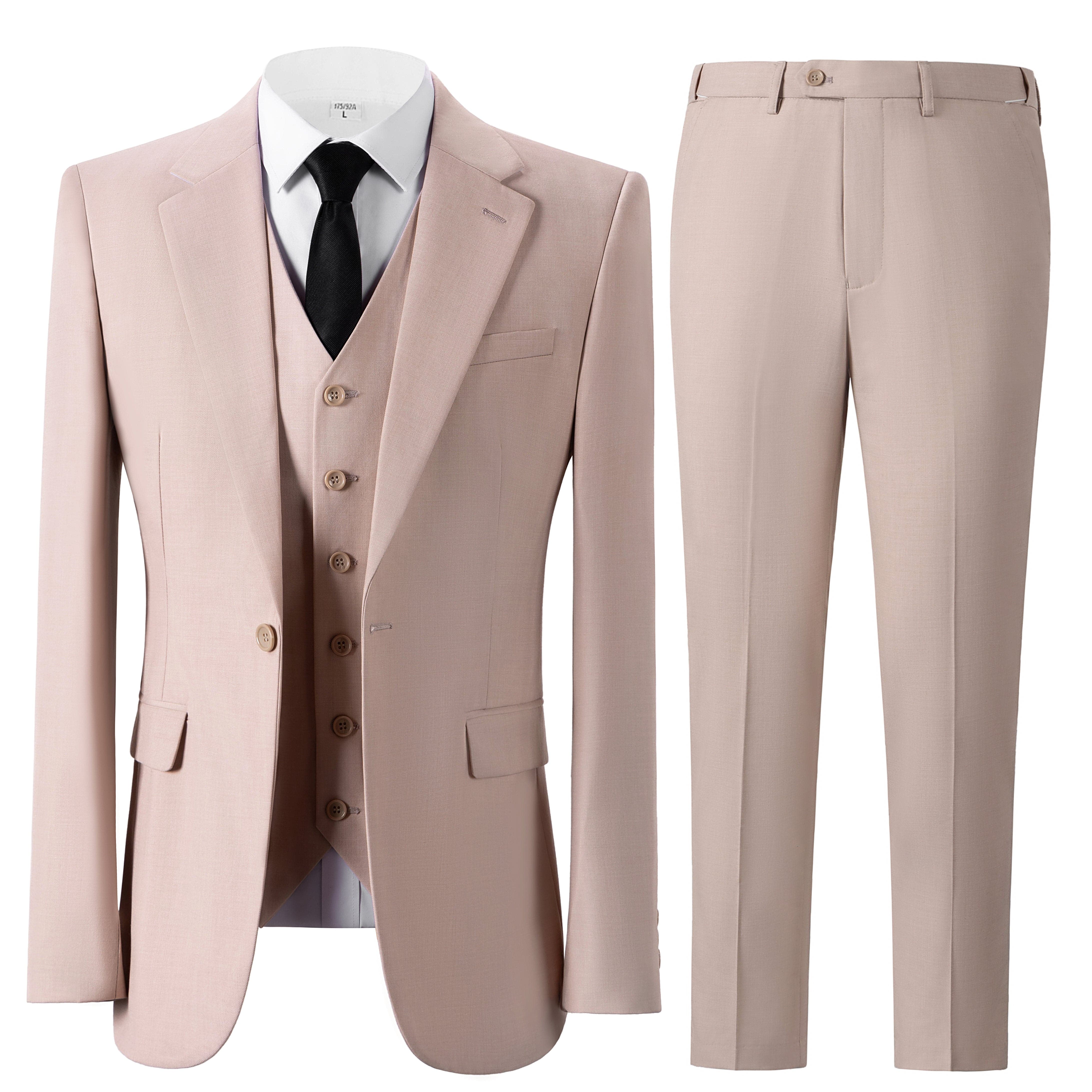 aesido Grey 3 Piece Men Suit Single Button Notch Lapel Jacket (Blazer+Vest+Pants)