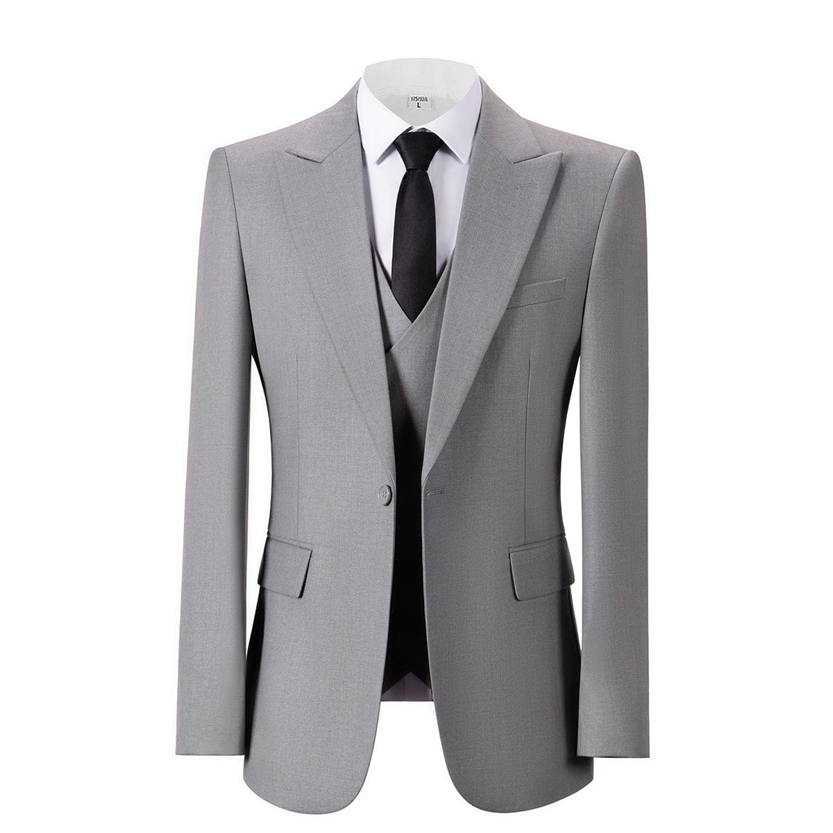 Grey 3 Piece Single Button Peak Lapel Business Casual Men Suit (Blazer+Vest+Pants) Light Grey / 46R Grey 3 Piece Single Button Peak Lapel Business Casual Men Suit (Blazer+Vest+Pants) Light Grey / 46R