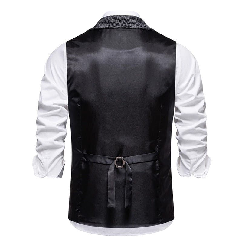 aesido Grey Herringbone Men’s Vest with Satin Back