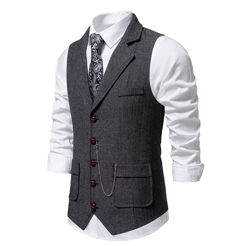 aesido Grey Herringbone Men’s Vest with Satin Back