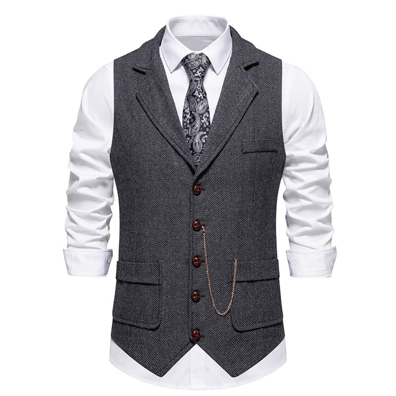 aesido Grey Herringbone Men’s Vest with Satin Back