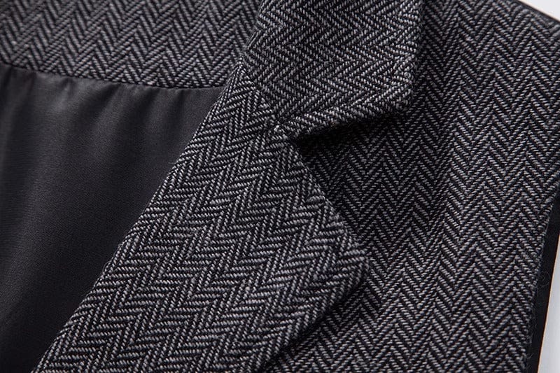 aesido Grey Herringbone Men’s Vest with Satin Back