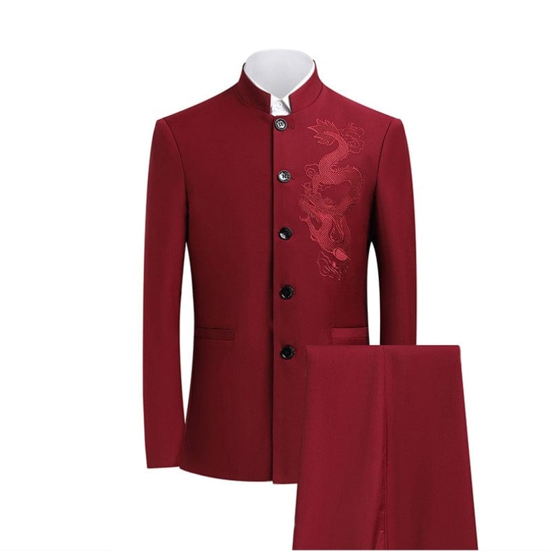 aesido Grey Men's Slim Fit Zhongshan Suit Groom Wedding Dress