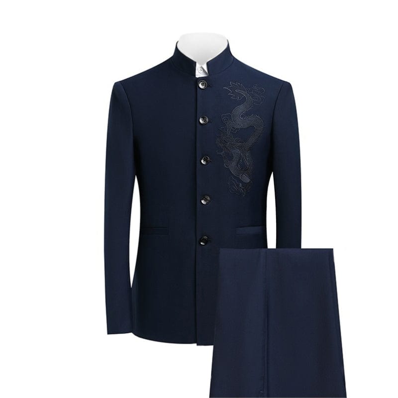 aesido Grey Men's Slim Fit Zhongshan Suit Groom Wedding Dress