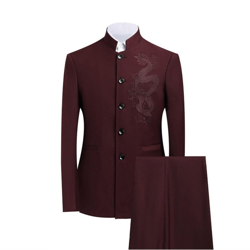 aesido Grey Men's Slim Fit Zhongshan Suit Groom Wedding Dress