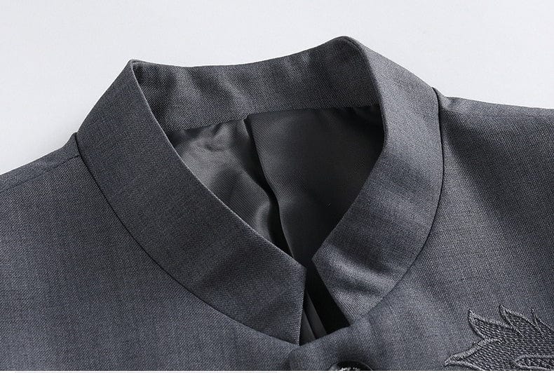 aesido Grey Men's Slim Fit Zhongshan Suit Groom Wedding Dress