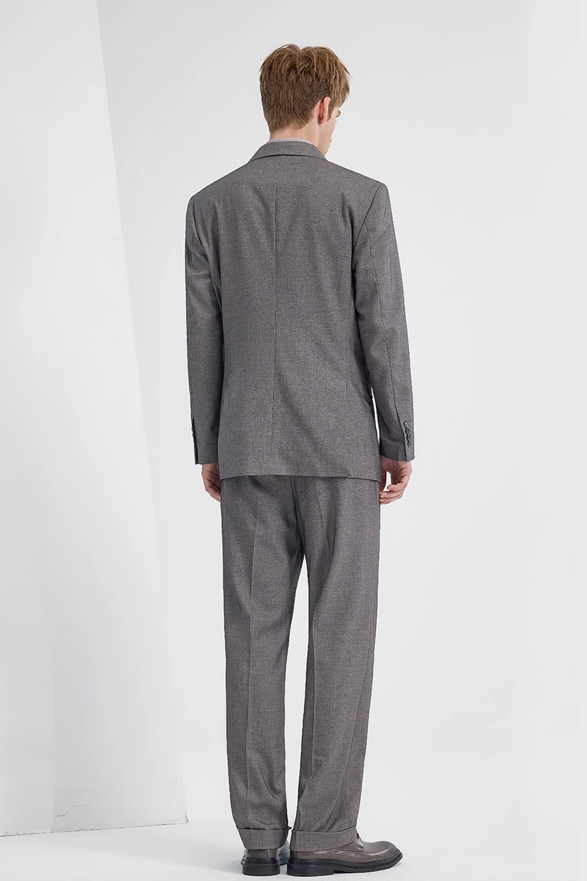 aesido Grey Men's Two-Piece Suit Double-Breasted Blazer and Trousers