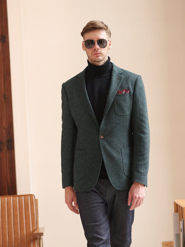 aesido Grey Solid Color Slim Fit Vintage Wool Casual Men's Blazer