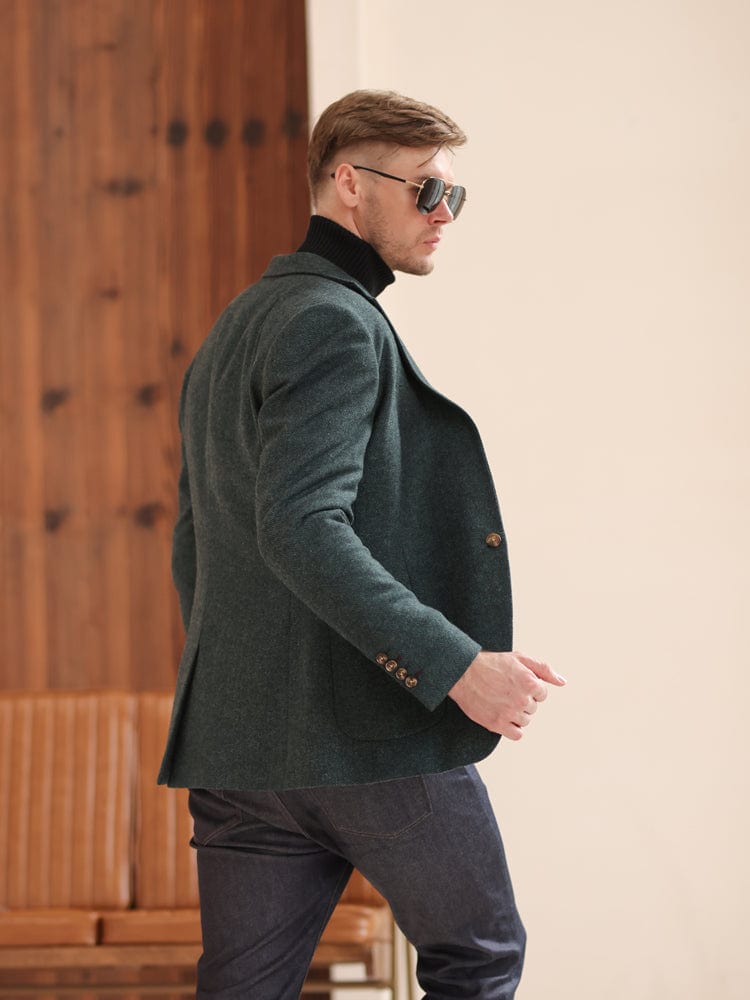 aesido Grey Solid Color Slim Fit Vintage Wool Casual Men's Blazer