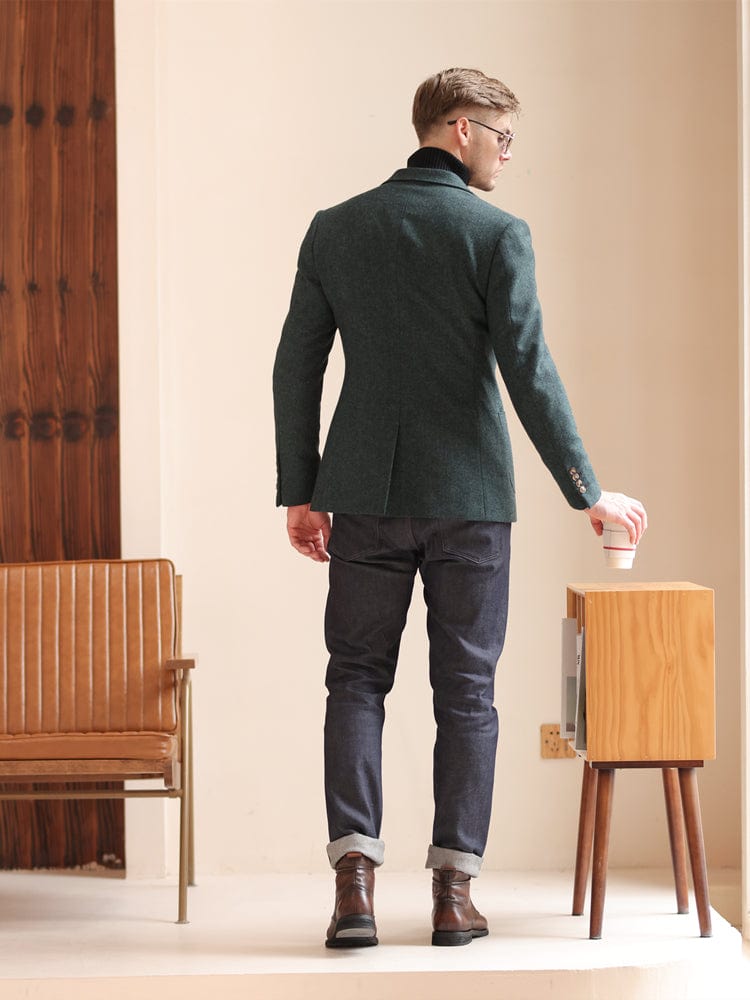aesido Grey Solid Color Slim Fit Vintage Wool Casual Men's Blazer