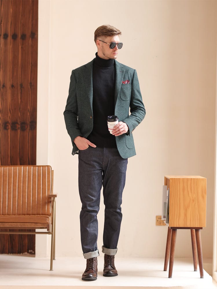 aesido Grey Solid Color Slim Fit Vintage Wool Casual Men's Blazer