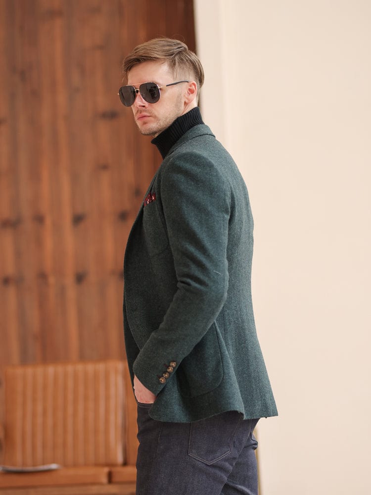 aesido Grey Solid Color Slim Fit Vintage Wool Casual Men's Blazer