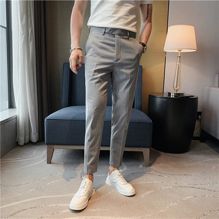 Grey Striped Business Casual Slim Fit Men's Pants Grey / 29W X 30L Grey Striped Business Casual Slim Fit Men's Pants Grey / 29W X 30L