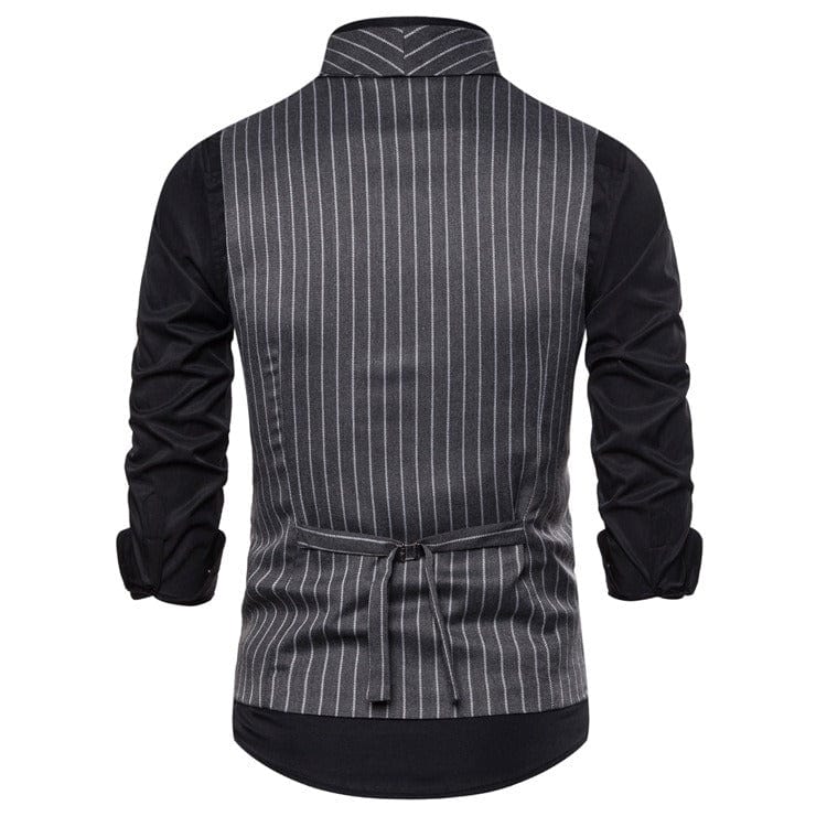 aesido Grey Striped Double Breasted Shawl Lapel Men Waistcoat
