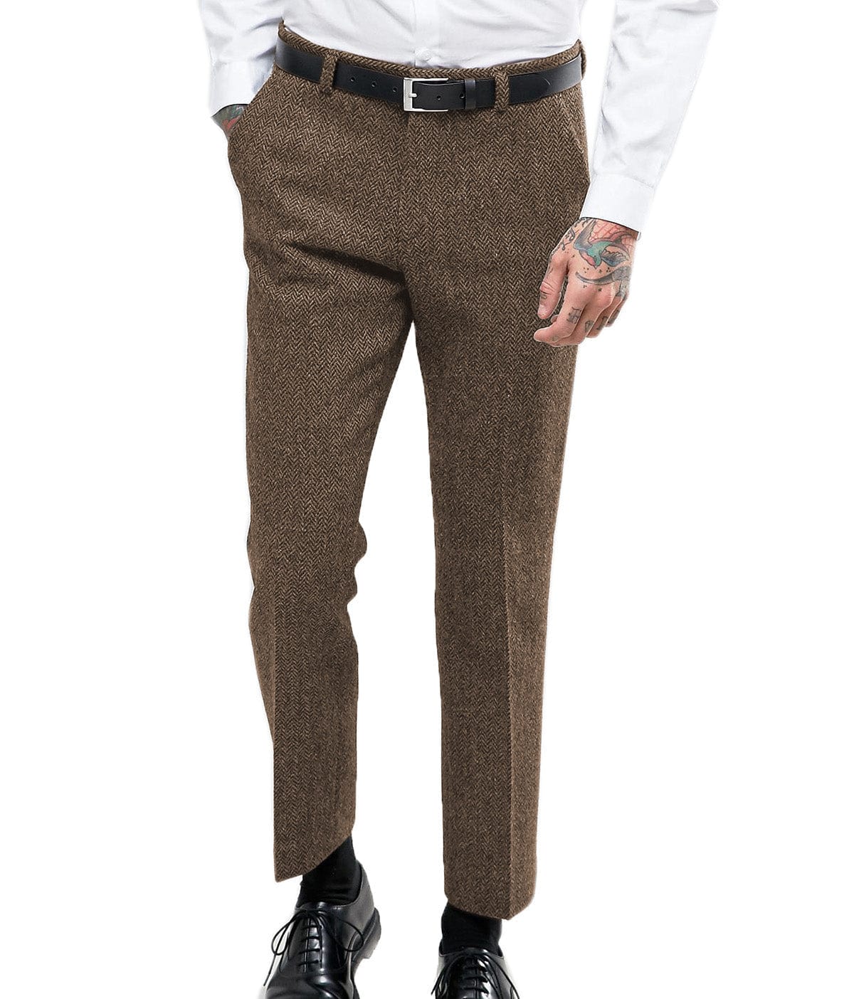 Aesido Herringbone Tweed Trousers