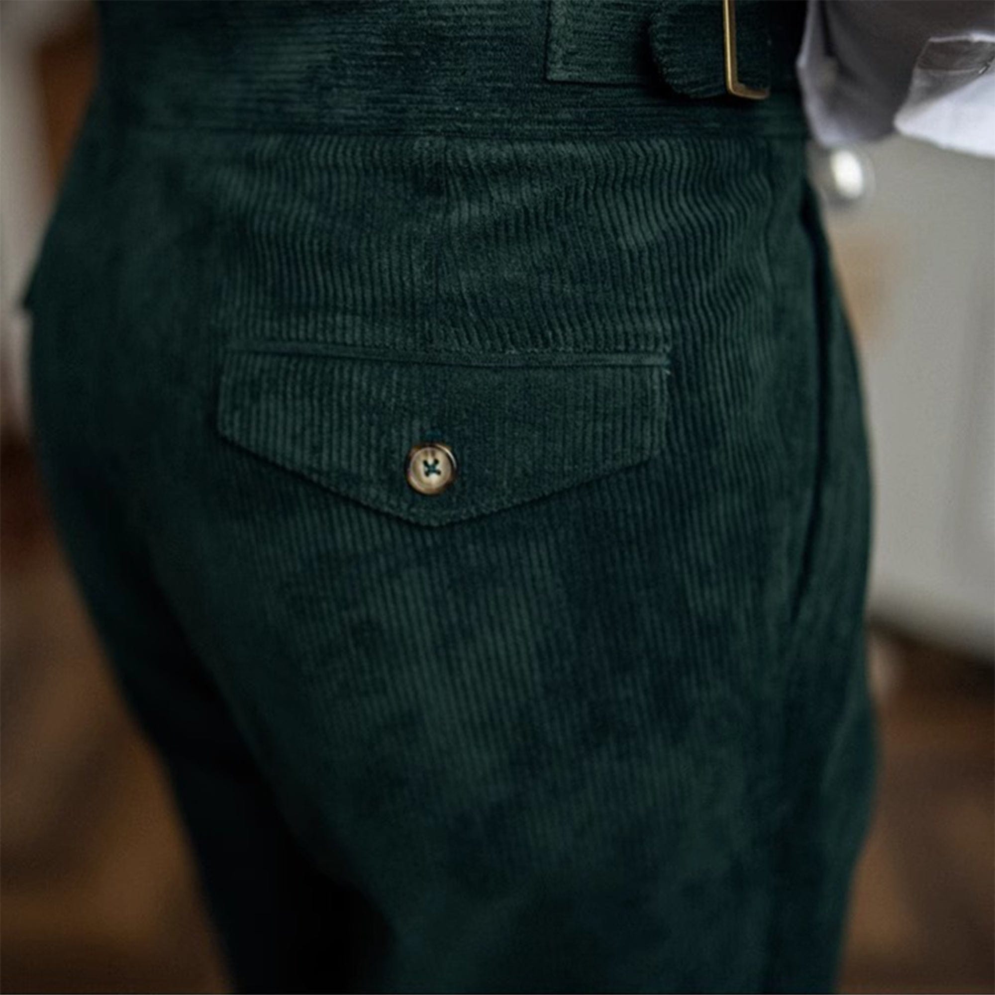 aesido Hunter Green Retro High-Waisted Straight-Leg Curled Corduroy Men's Trousers