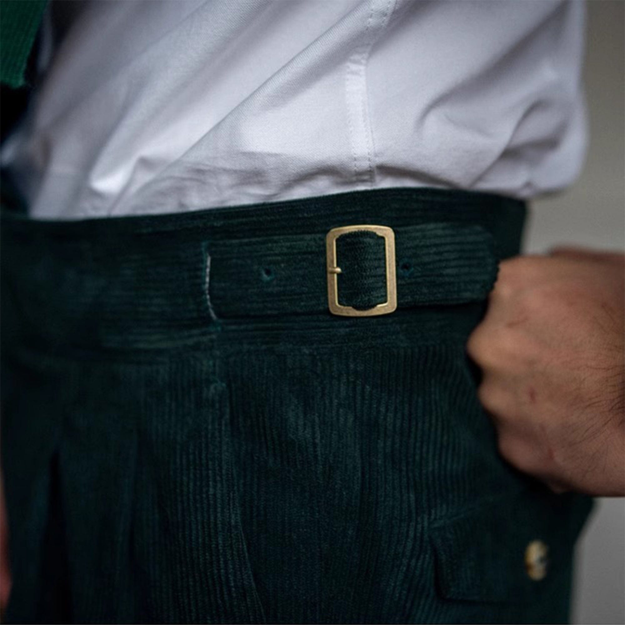 aesido Hunter Green Retro High-Waisted Straight-Leg Curled Corduroy Men's Trousers