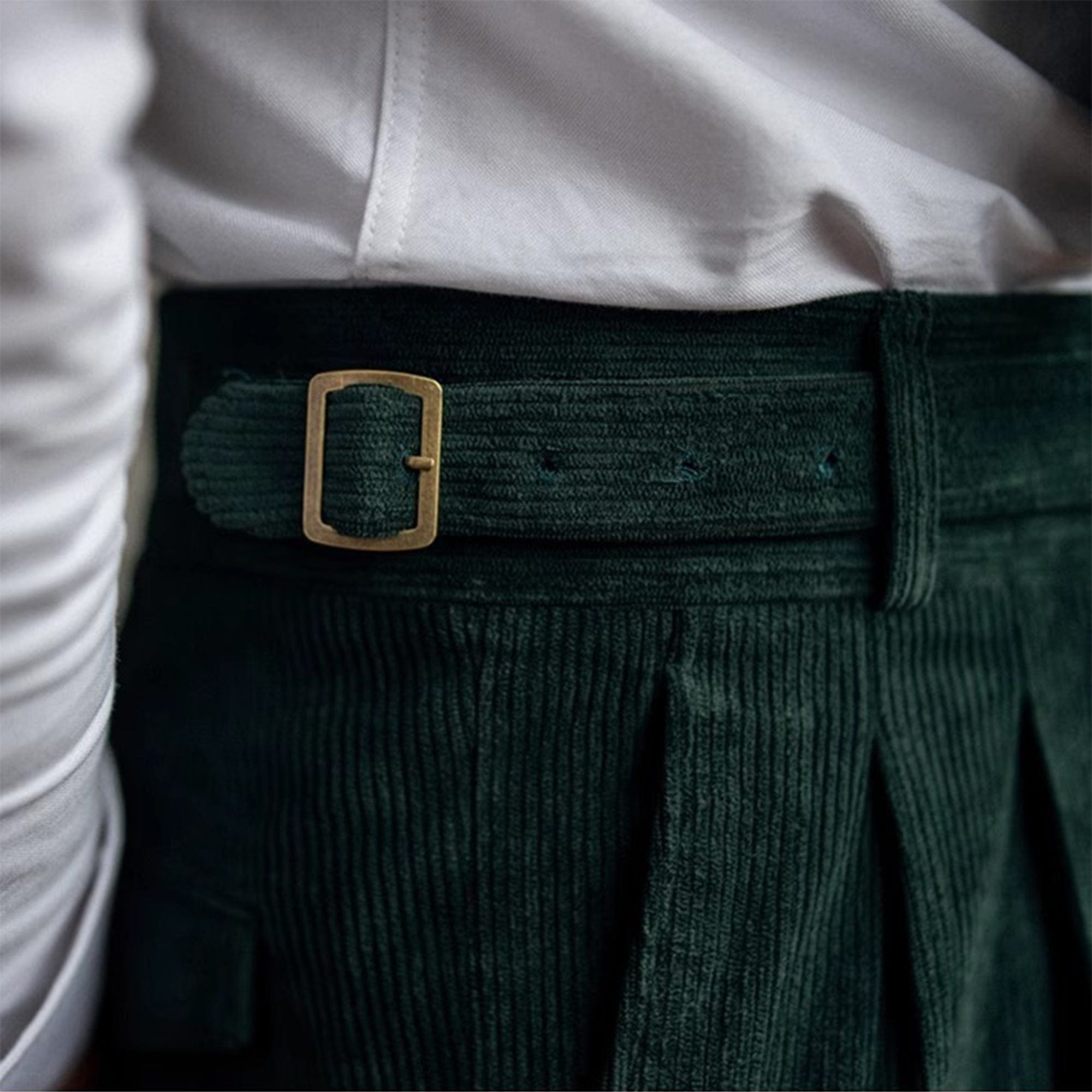aesido Hunter Green Retro High-Waisted Straight-Leg Curled Corduroy Men's Trousers