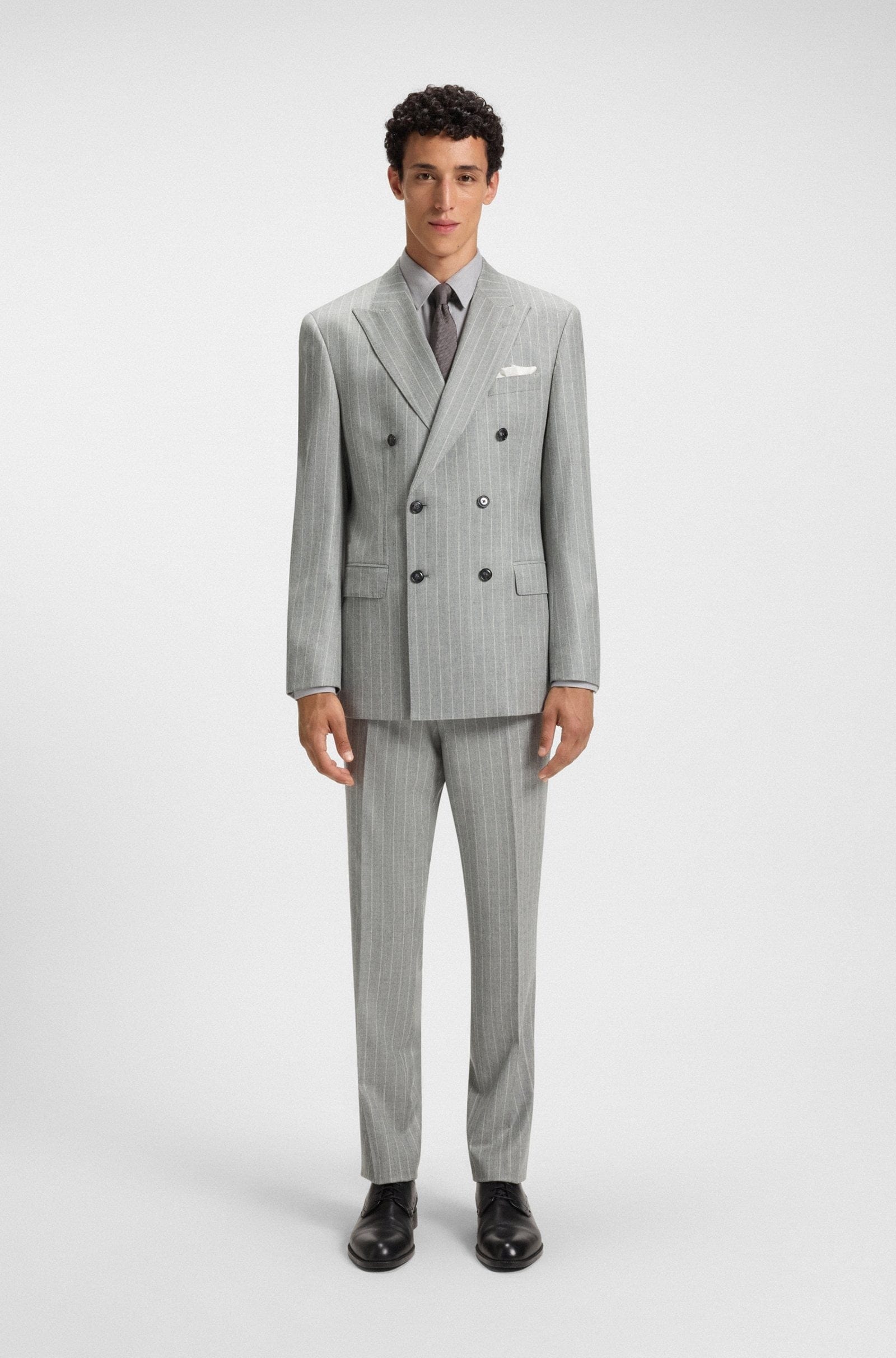 aesido Light Gray Striped 2 Piece Double Breasted Men's Suit