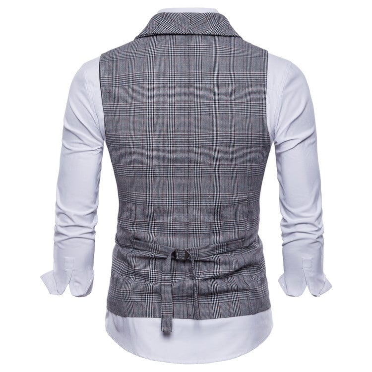 Light Grey Plaid Double-Breasted Slim Fit Men's Vest Light Grey / XXL Light Grey Plaid Double-Breasted Slim Fit Men's Vest Light Grey / XXL