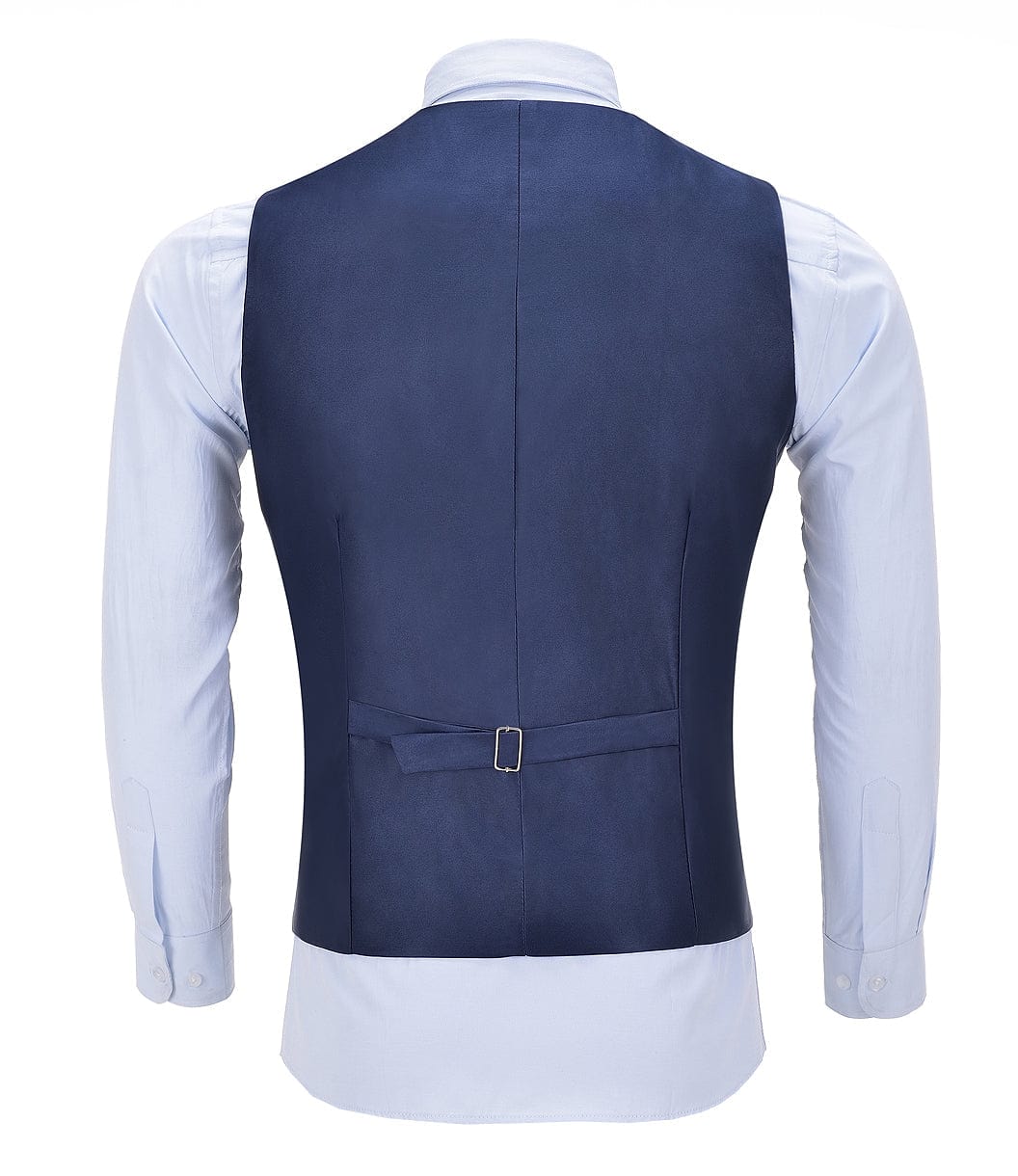 aesido Light Navy Plaid Peak Lapel Waistcoat Casual Slim Fit Suit Vest