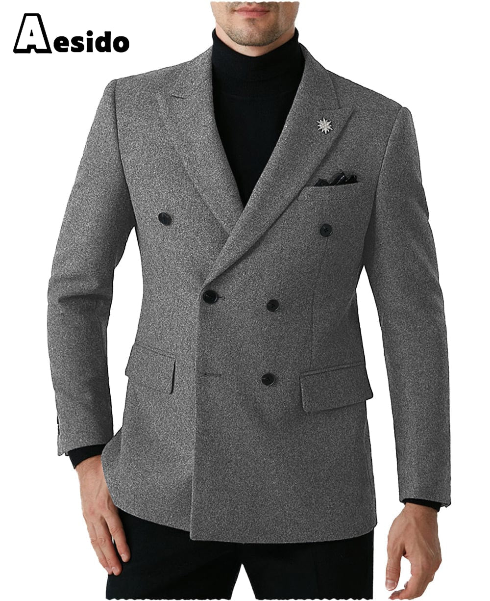 Men Double Button Notch Lapel Tweed Blazer | Aesido Men Double Button Notch Lapel Tweed Blazer | Aesido