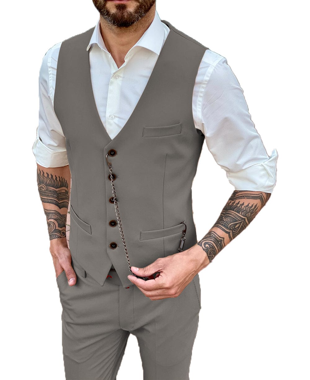 aesido Men's 2 Pieces Single Breasted V Neck Waistcoat（Vest+Pants）