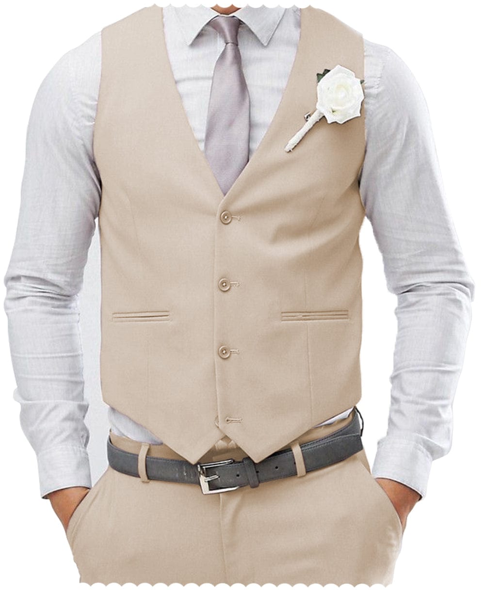 aesido Men's 2 Pieces Single Breasted V Neck Waistcoat（Vest+Pants）