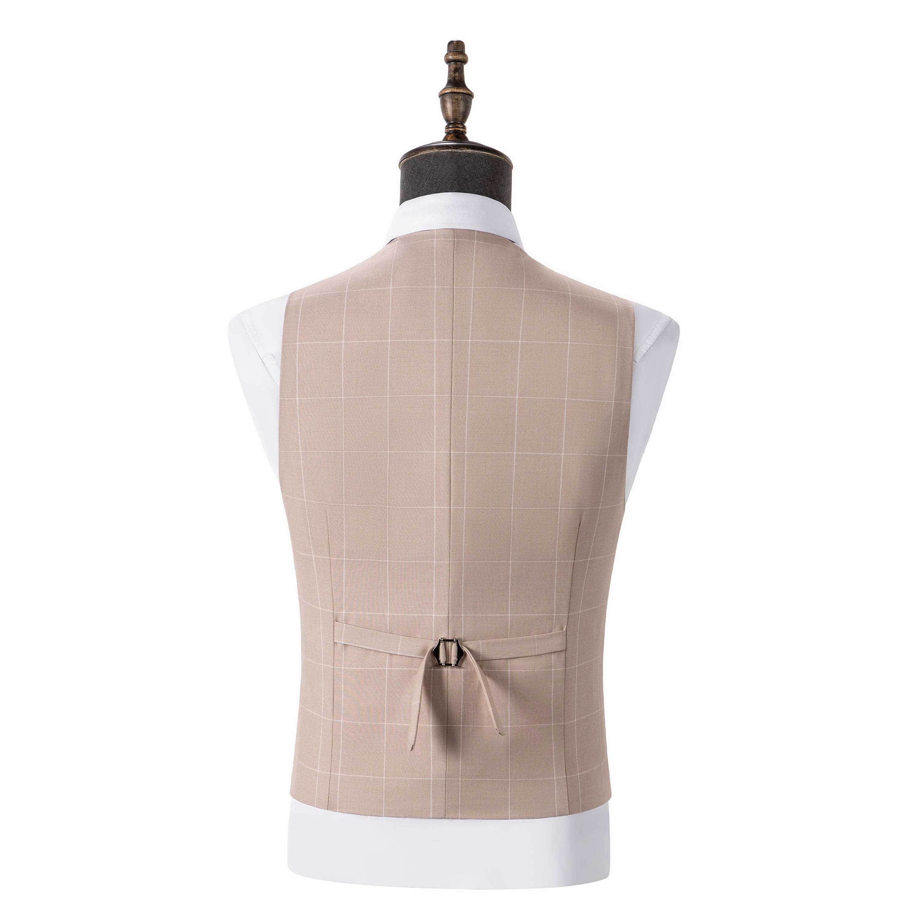 aesido Men's 3-Piece Beige Plaid Suit (Blazer+Vest+Pants)