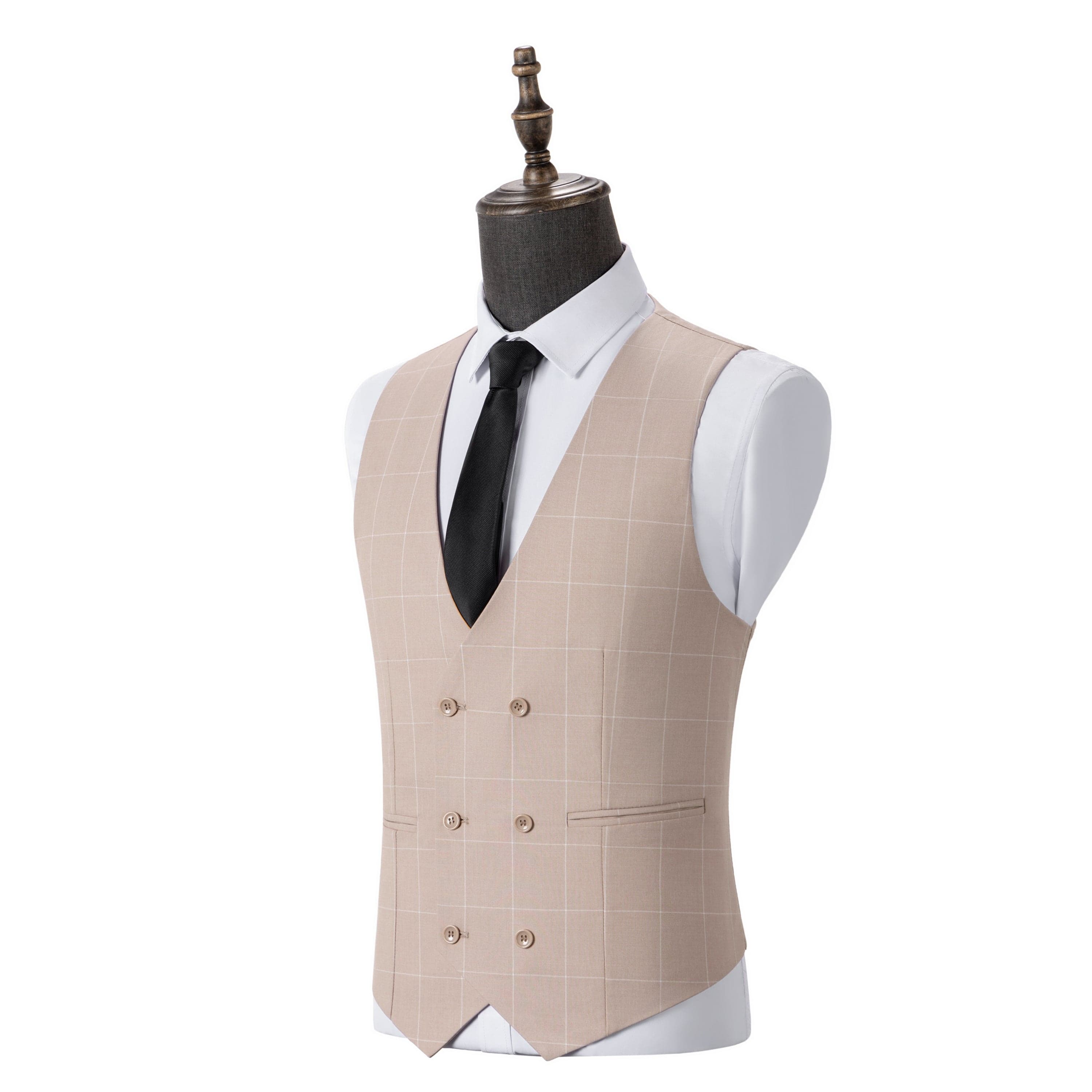 aesido Men's 3-Piece Beige Plaid Suit (Blazer+Vest+Pants)
