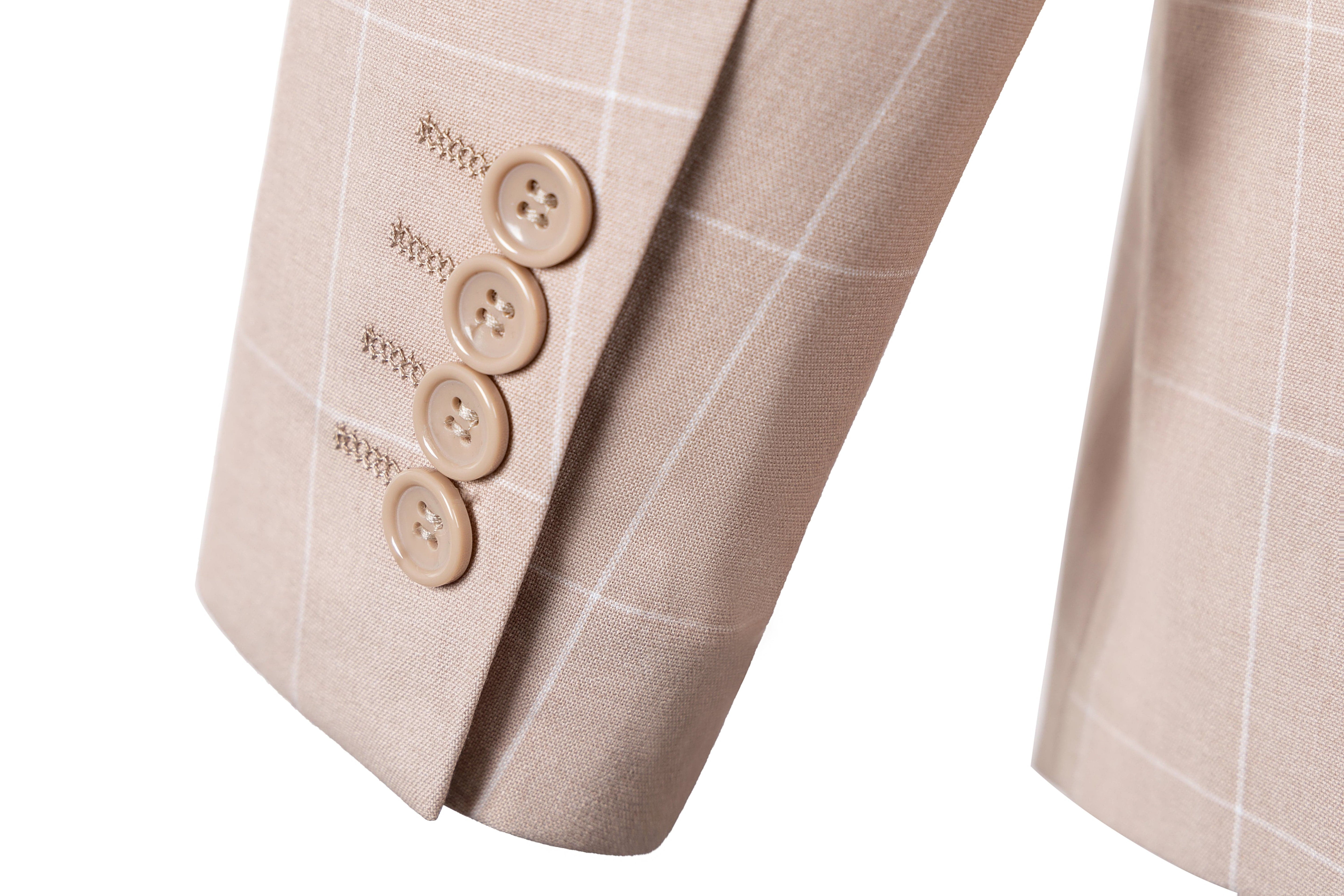 aesido Men's 3-Piece Beige Plaid Suit (Blazer+Vest+Pants)