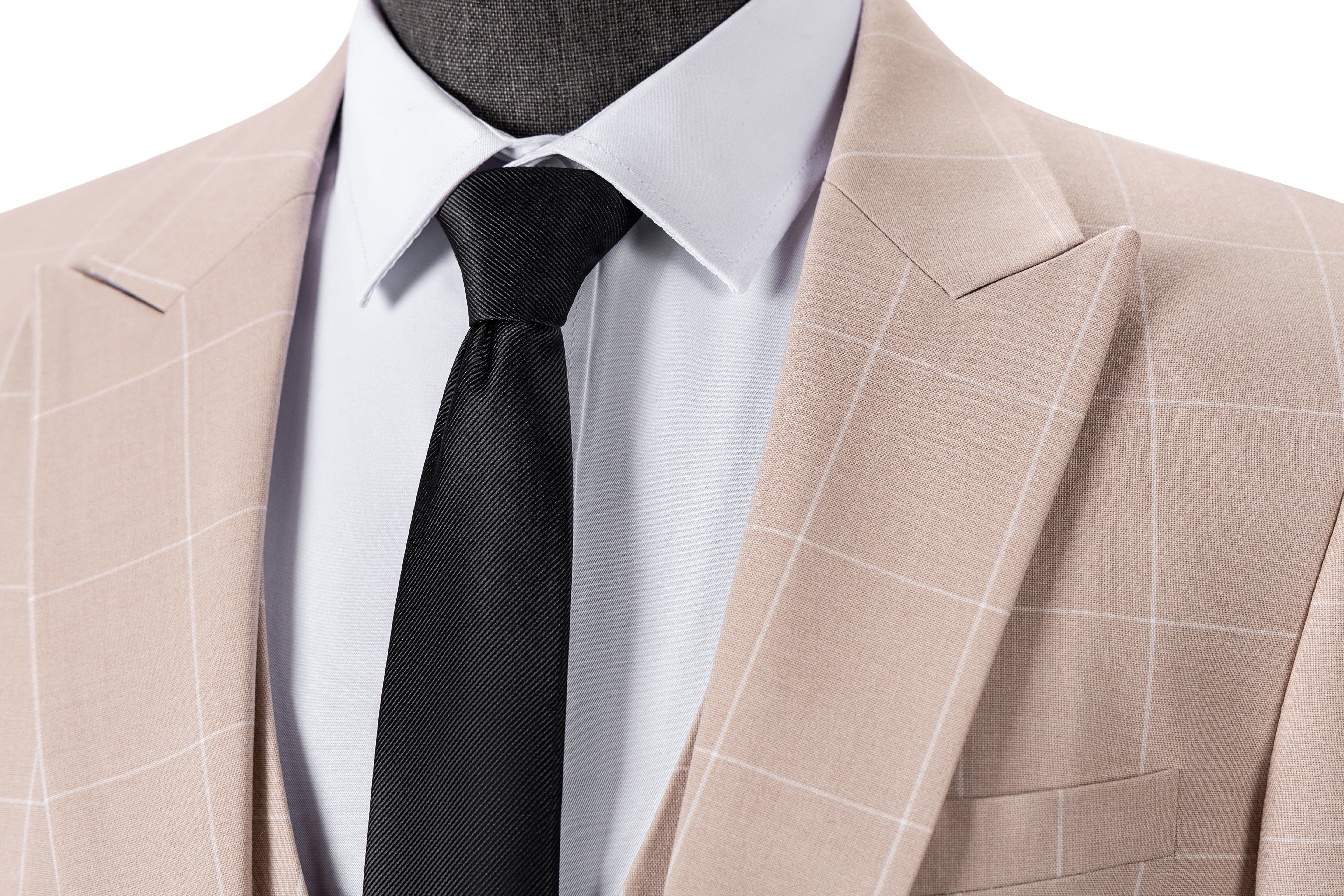 aesido Men's 3-Piece Beige Plaid Suit (Blazer+Vest+Pants)