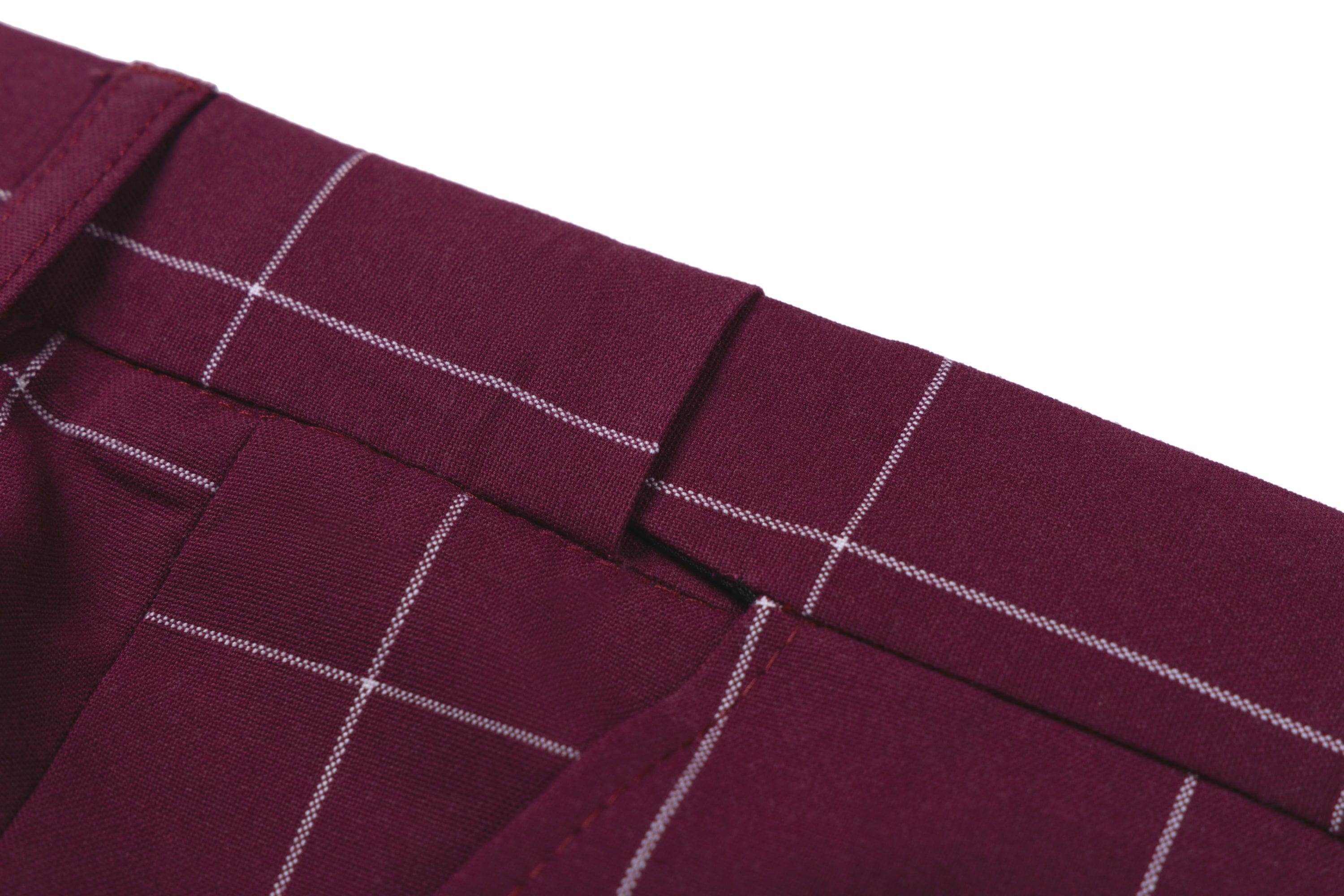 aesido Men's 3-Piece Burgundy Plaid Suit (Blazer+Vest+Pants)