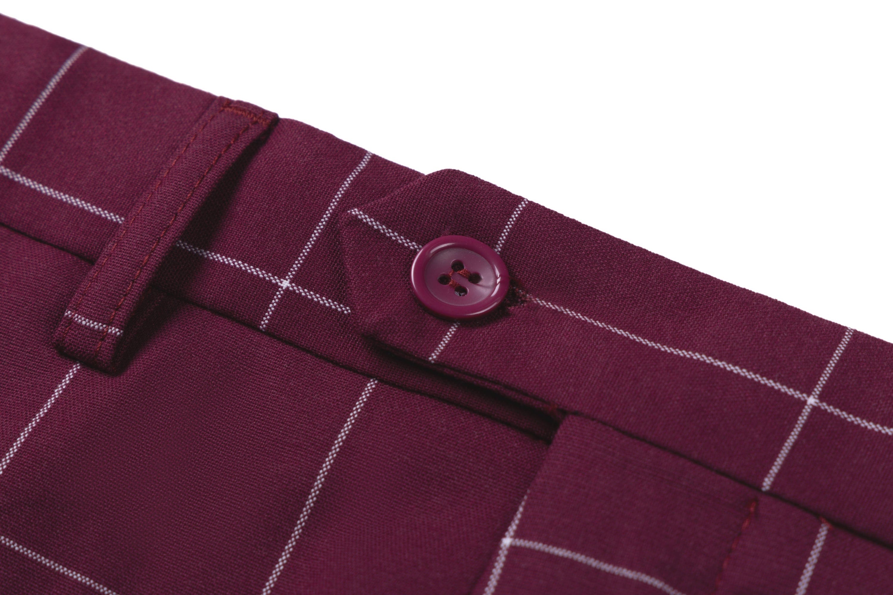 aesido Men's 3-Piece Burgundy Plaid Suit (Blazer+Vest+Pants)