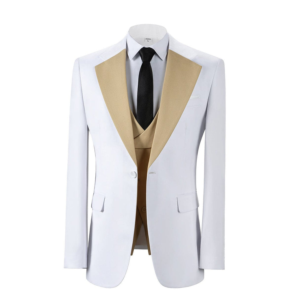 Men's 3 Piece Contrast Suit White Blazer With Champagne Notch Lapel Tuxedo Hunt Green / 50R Men's 3 Piece Contrast Suit White Blazer With Champagne Notch Lapel Tuxedo Hunt Green / 50R