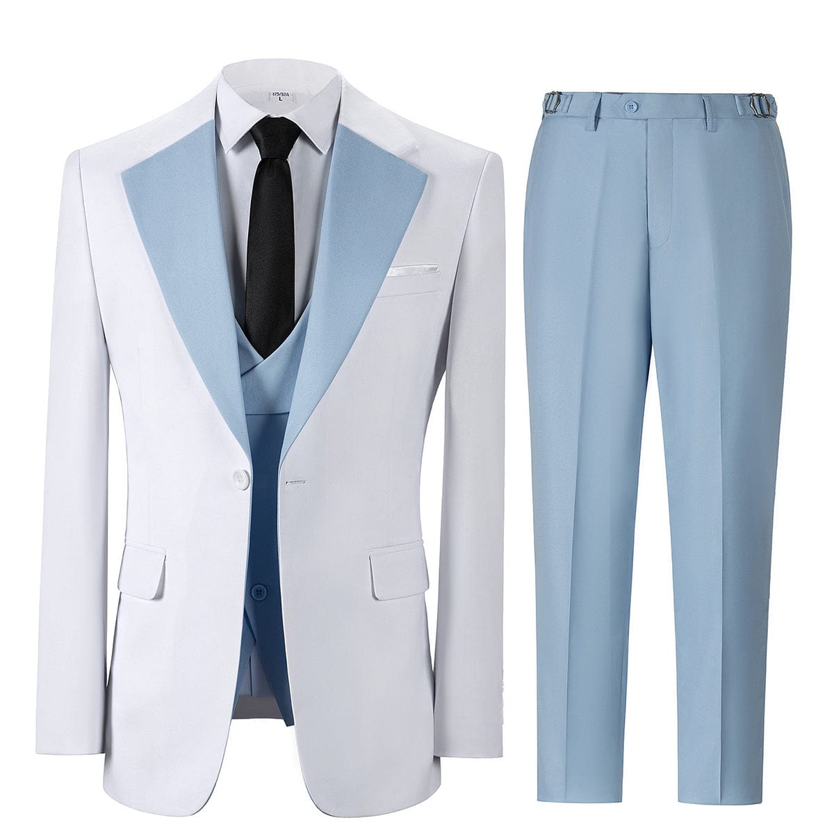 aesido Men's 3 Piece Contrast Suit White Blazer With Champagne Notch Lapel Tuxedo