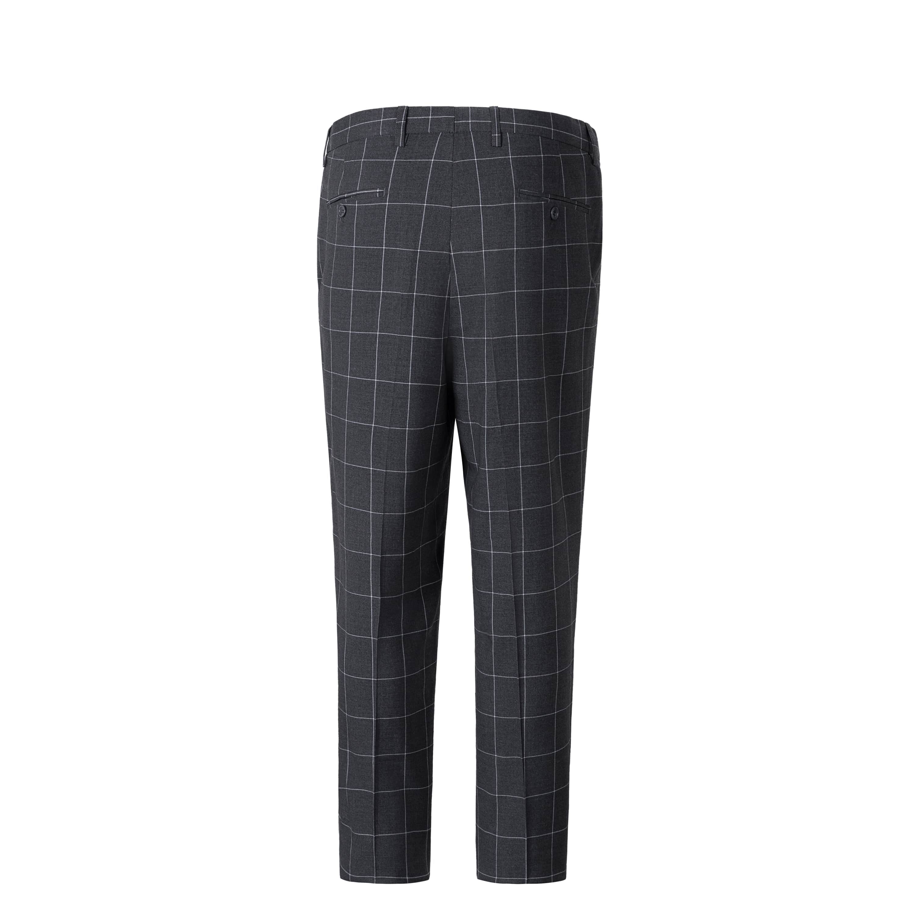 aesido Men's 3-Piece Grey Plaid Suit (Blazer+Vest+Pants)