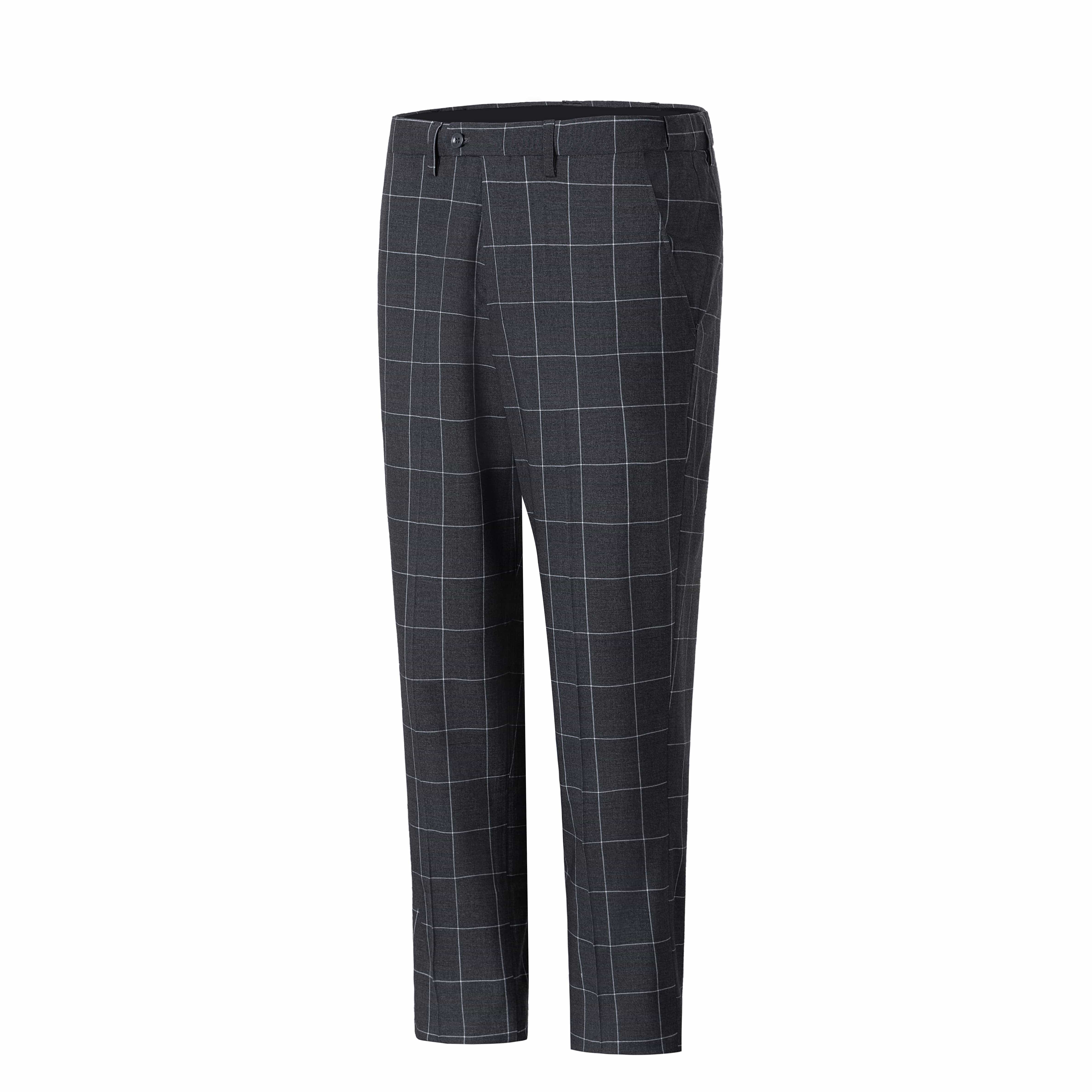 aesido Men's 3-Piece Grey Plaid Suit (Blazer+Vest+Pants)