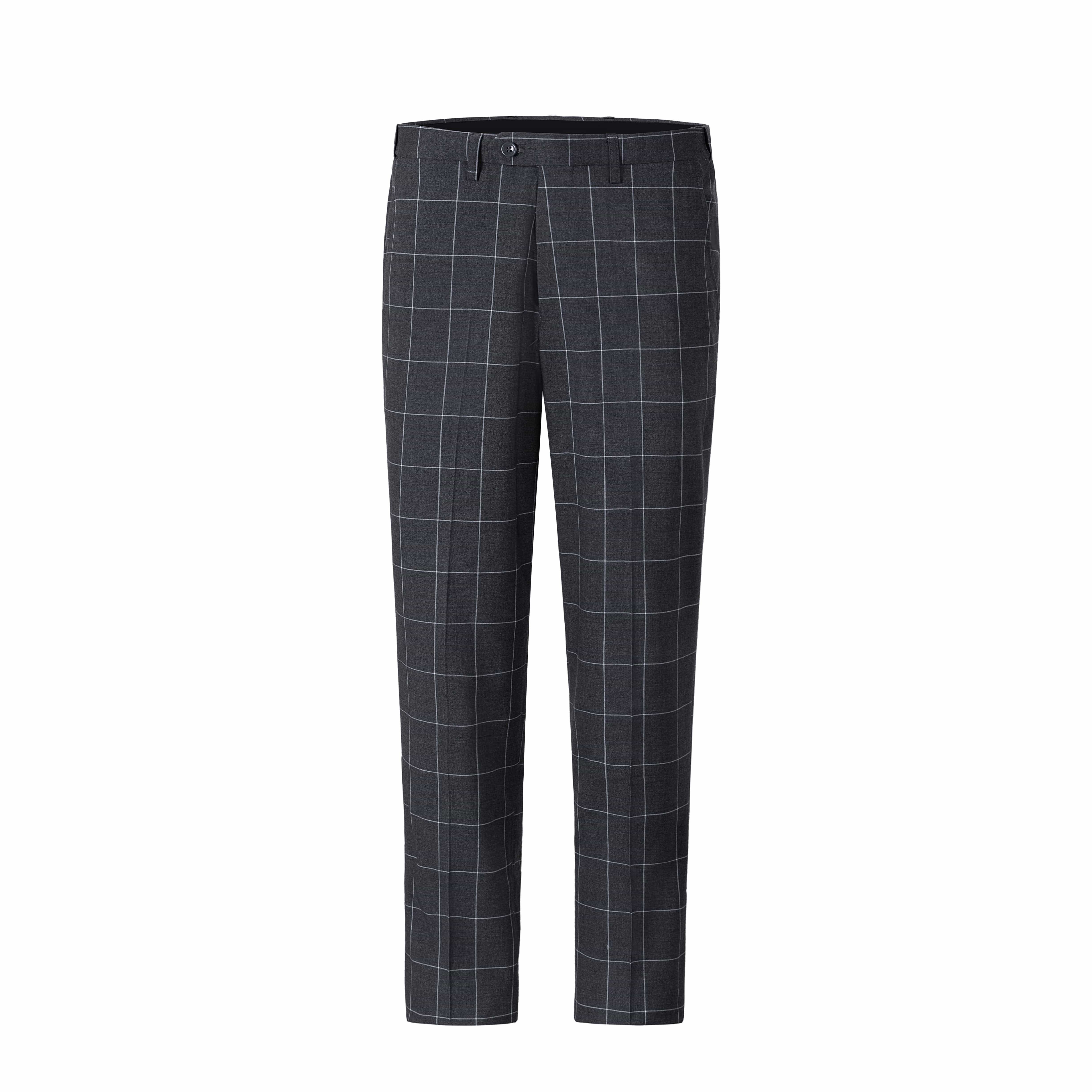 aesido Men's 3-Piece Grey Plaid Suit (Blazer+Vest+Pants)