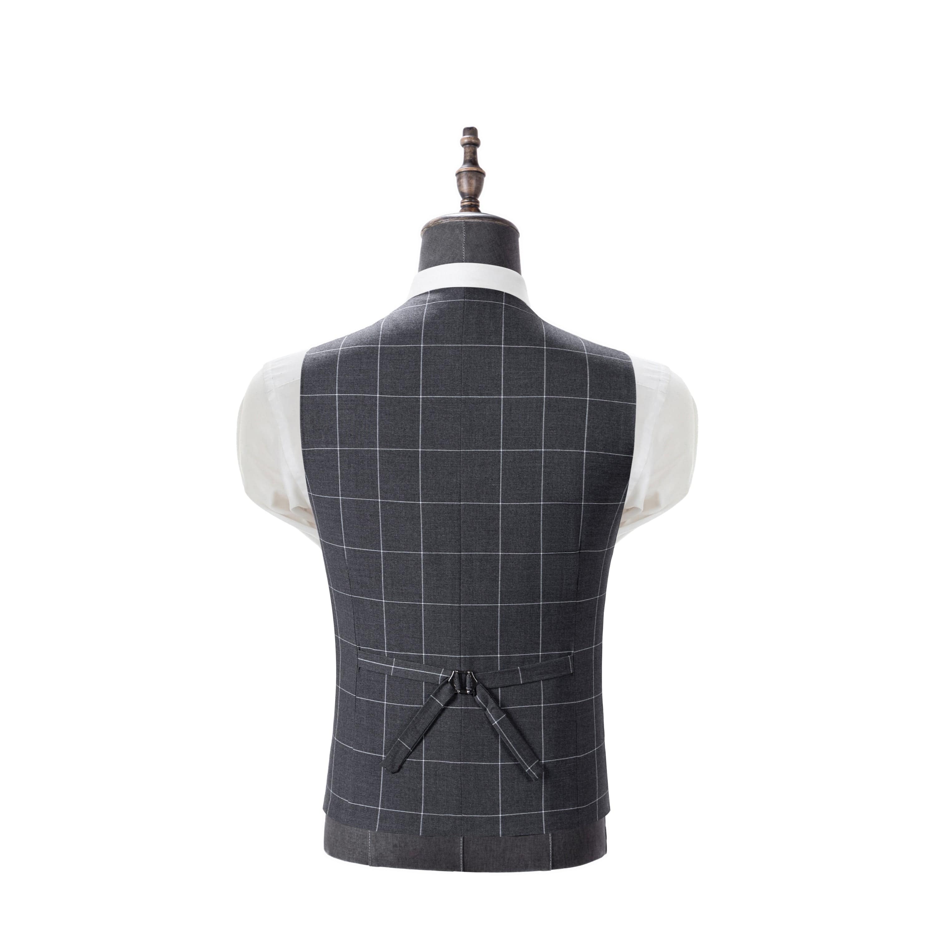 aesido Men's 3-Piece Grey Plaid Suit (Blazer+Vest+Pants)