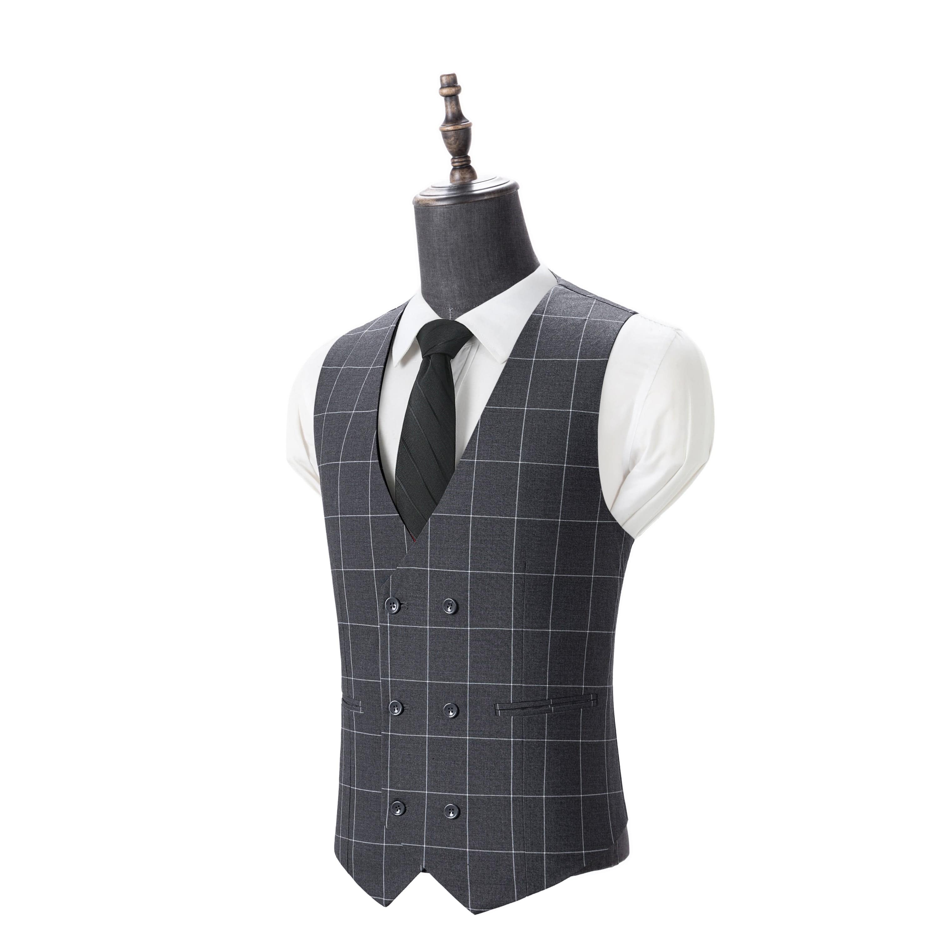aesido Men's 3-Piece Grey Plaid Suit (Blazer+Vest+Pants)