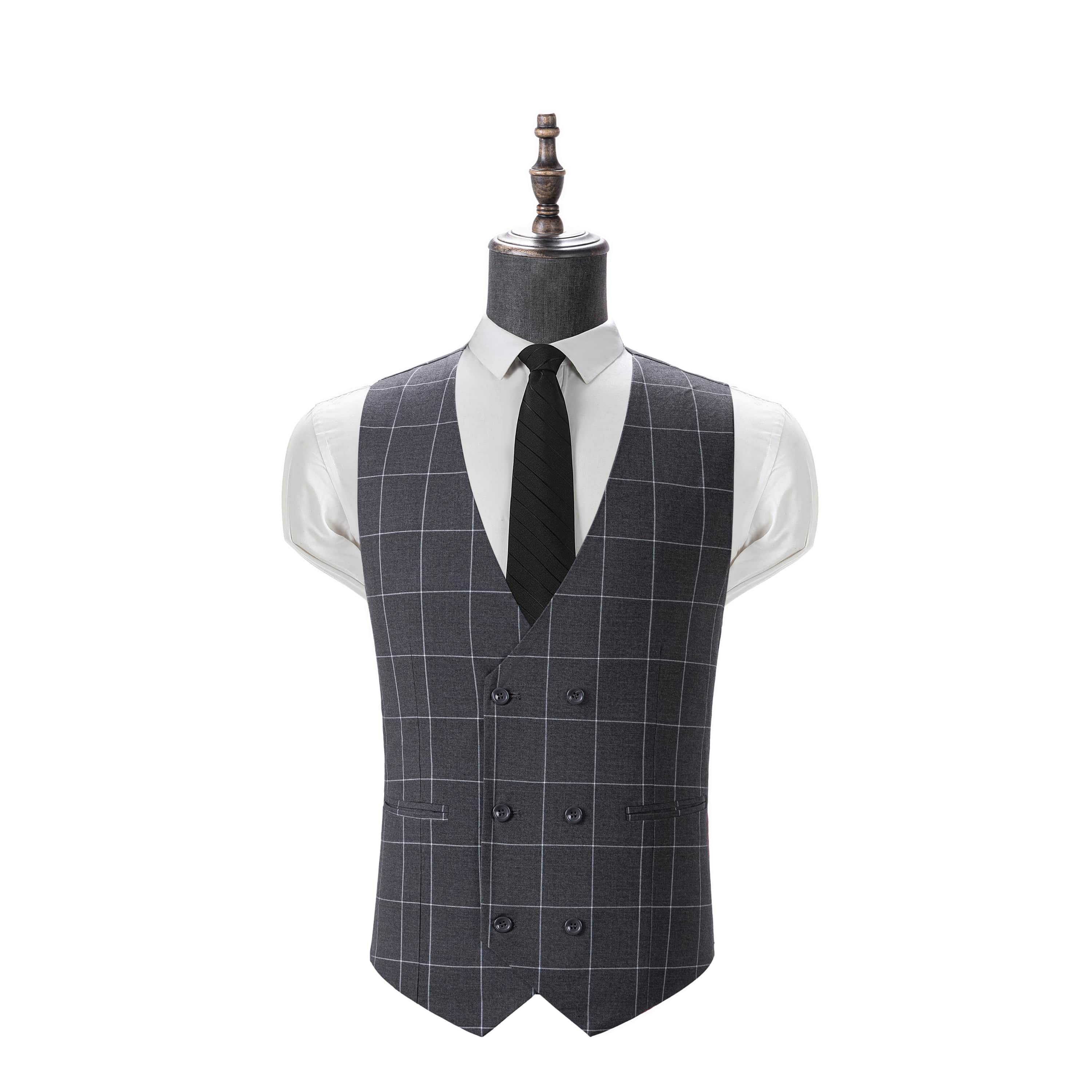 aesido Men's 3-Piece Grey Plaid Suit (Blazer+Vest+Pants)