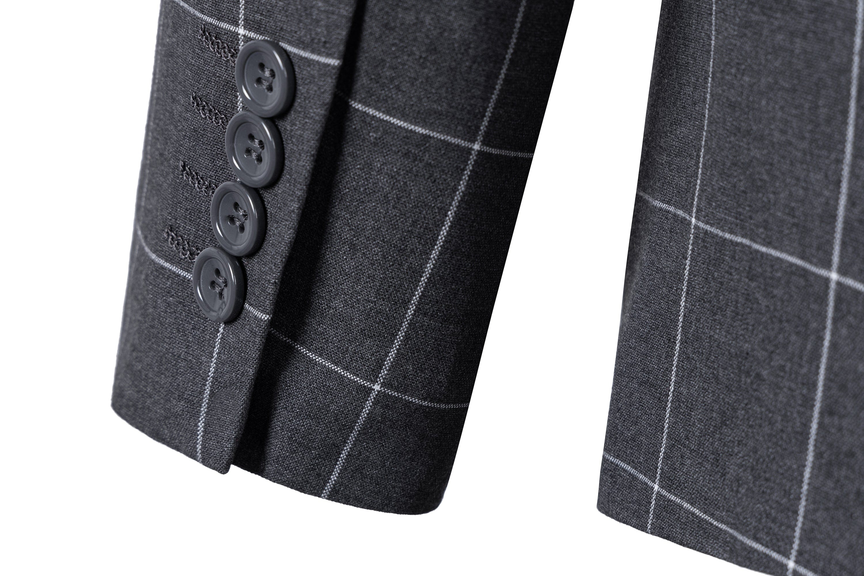 aesido Men's 3-Piece Grey Plaid Suit (Blazer+Vest+Pants)
