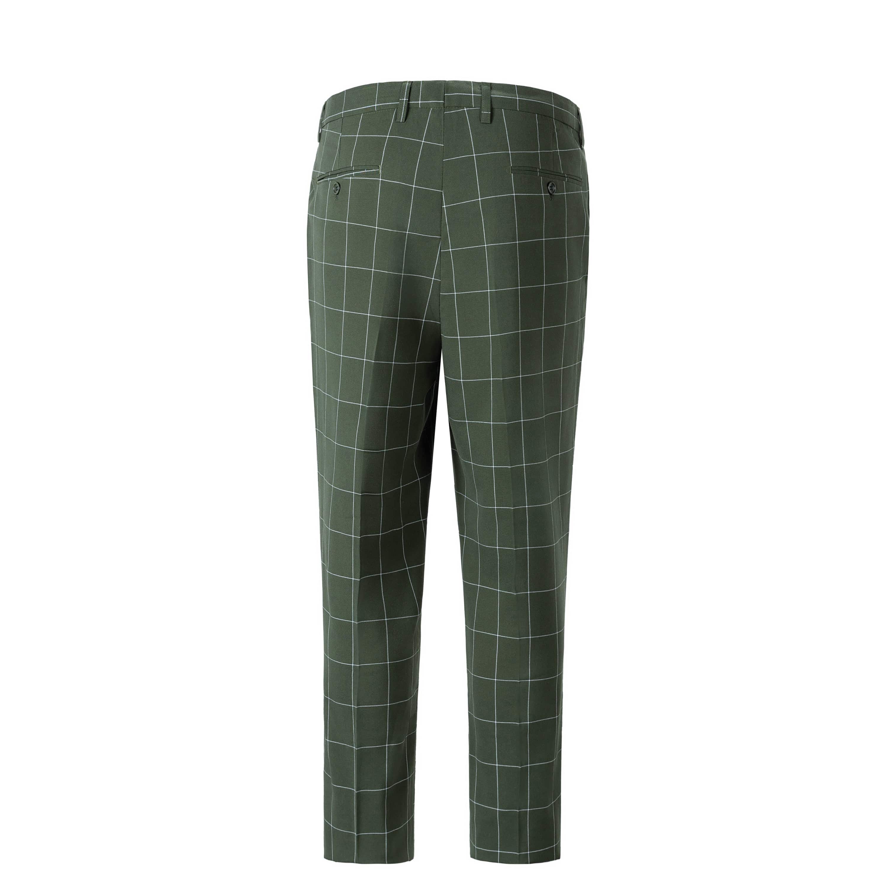 aesido Men's 3-Piece Olive Green Plaid Suit (Blazer+Vest+Pants)