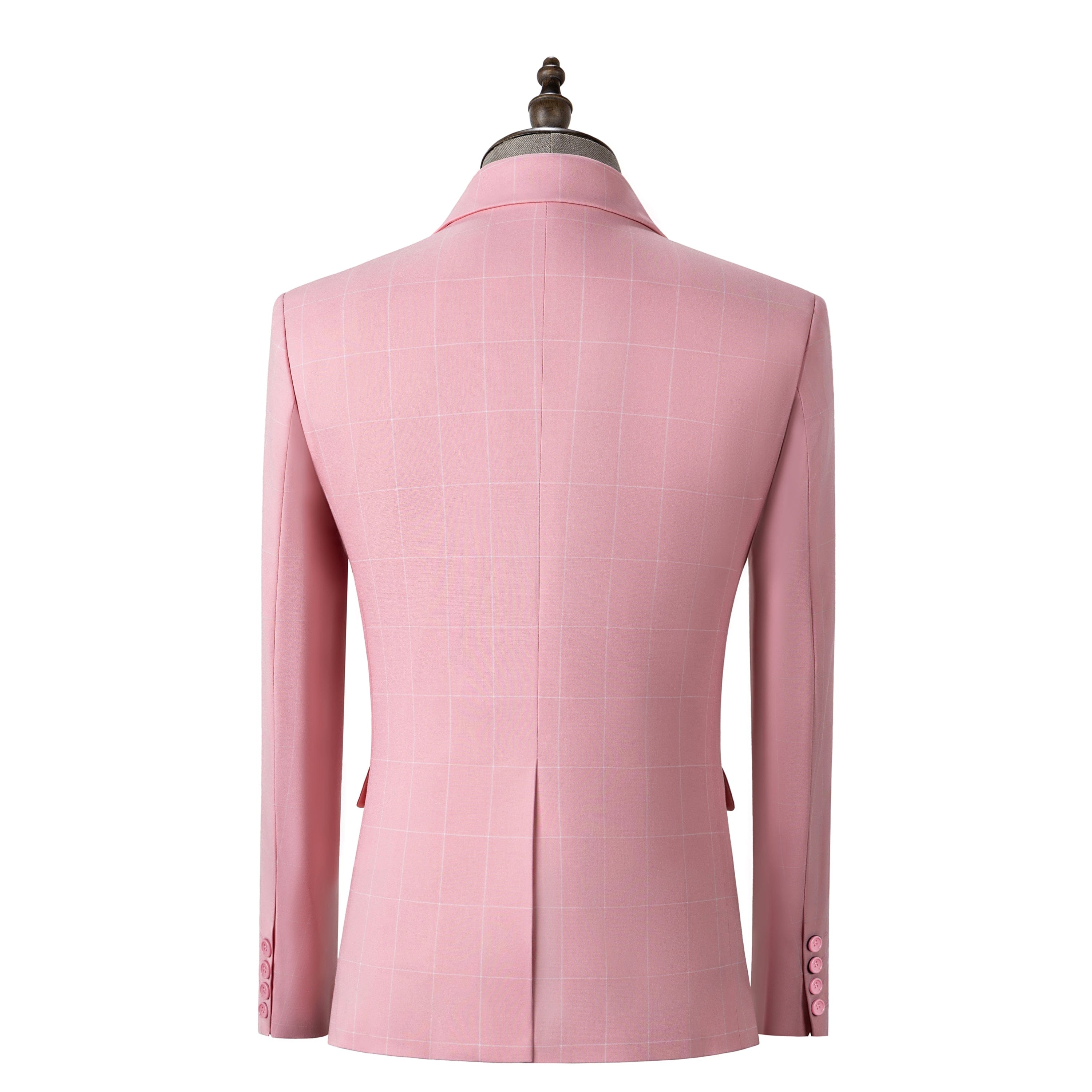 aesido Men's 3-Piece Pink Plaid Suit (Blazer+Vest+Pants)