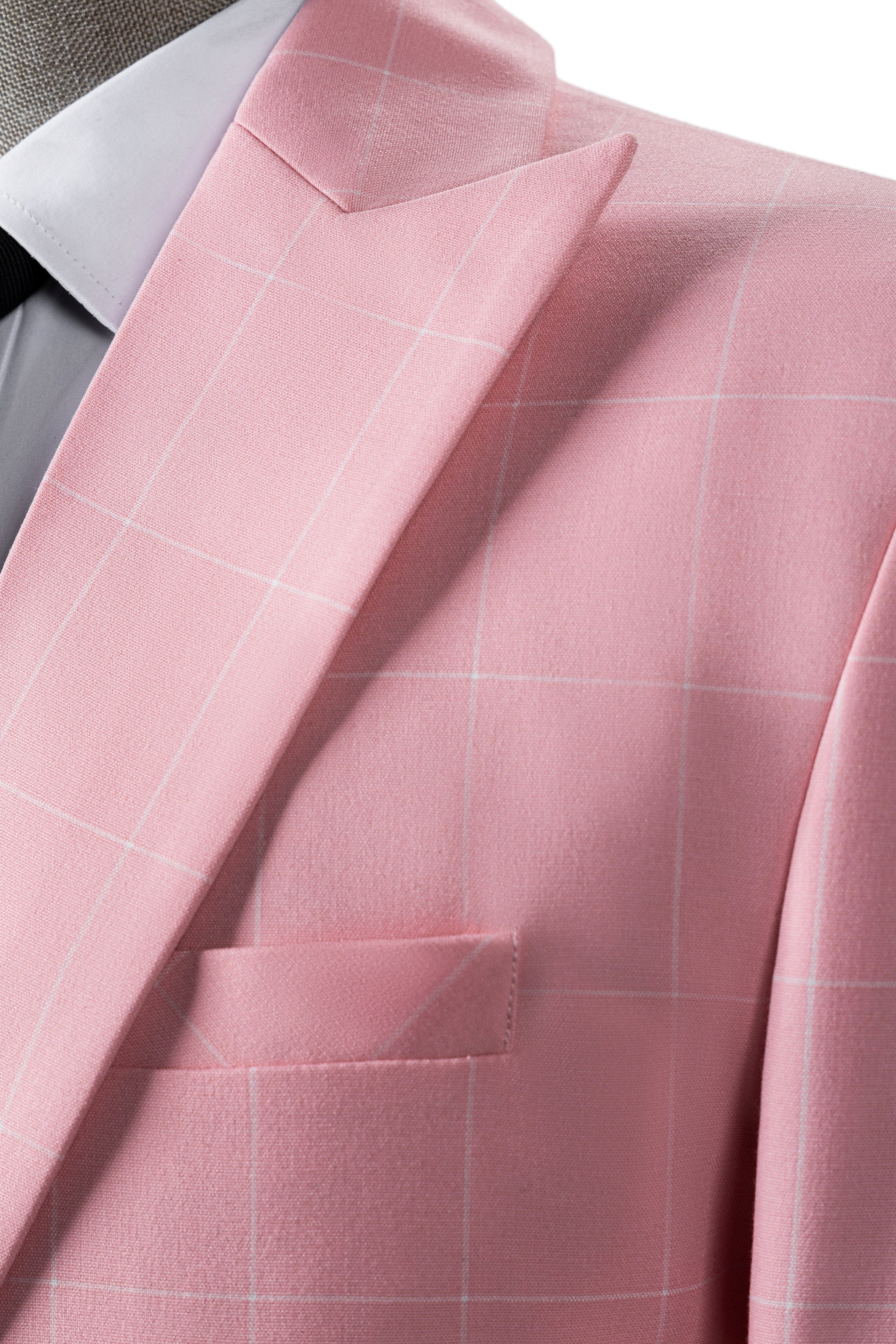 aesido Men's 3-Piece Pink Plaid Suit (Blazer+Vest+Pants)