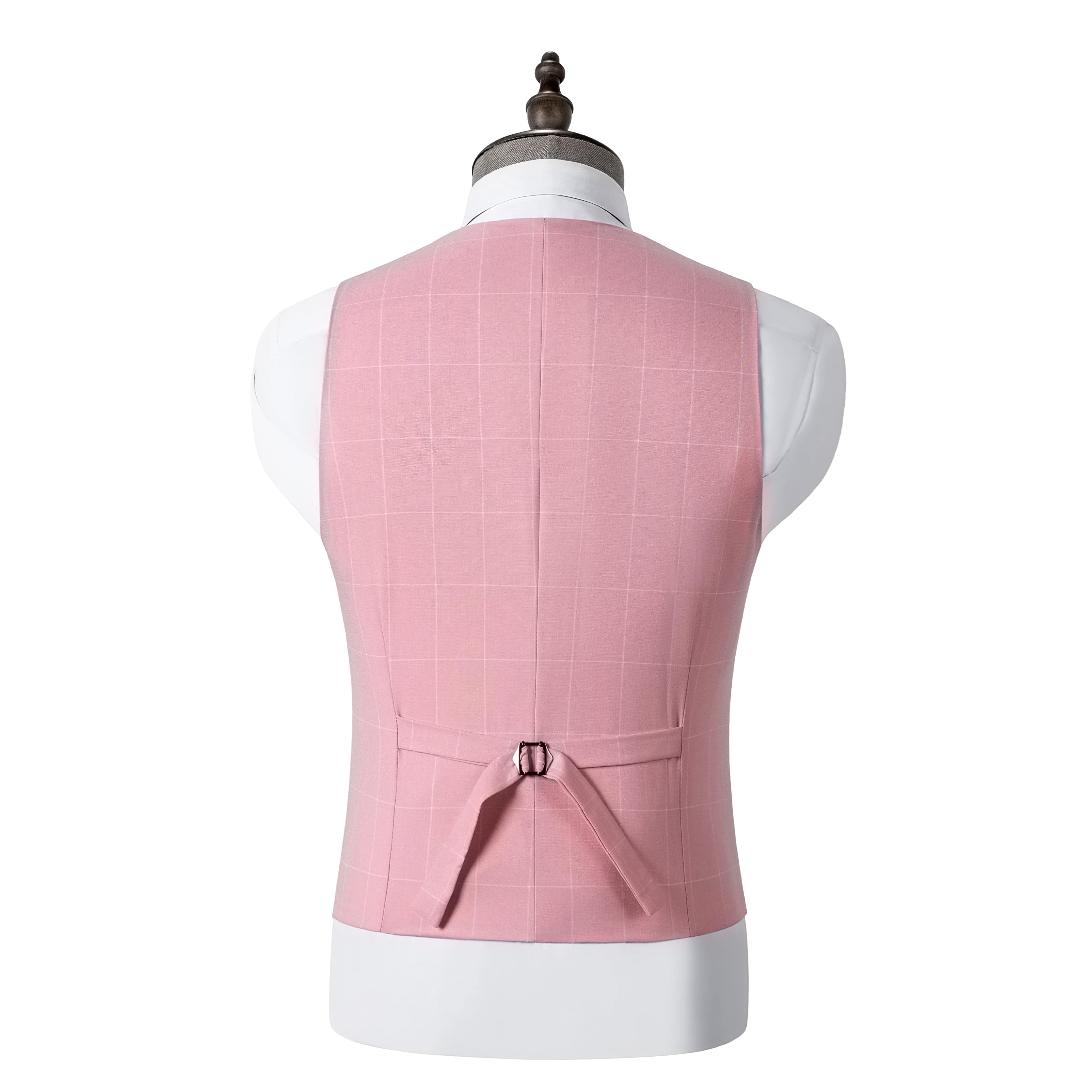 aesido Men's 3-Piece Pink Plaid Suit (Blazer+Vest+Pants)