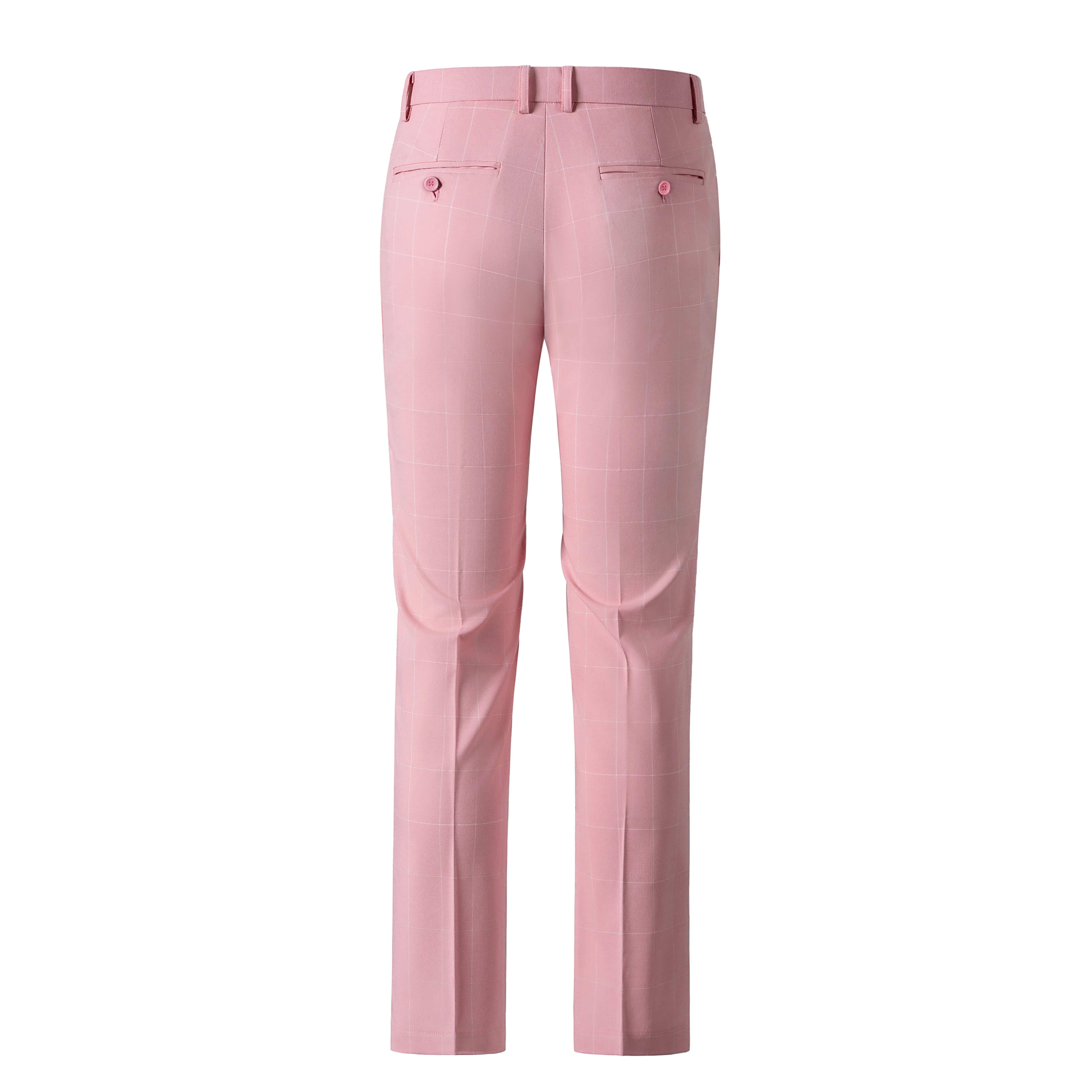 aesido Men's 3-Piece Pink Plaid Suit (Blazer+Vest+Pants)