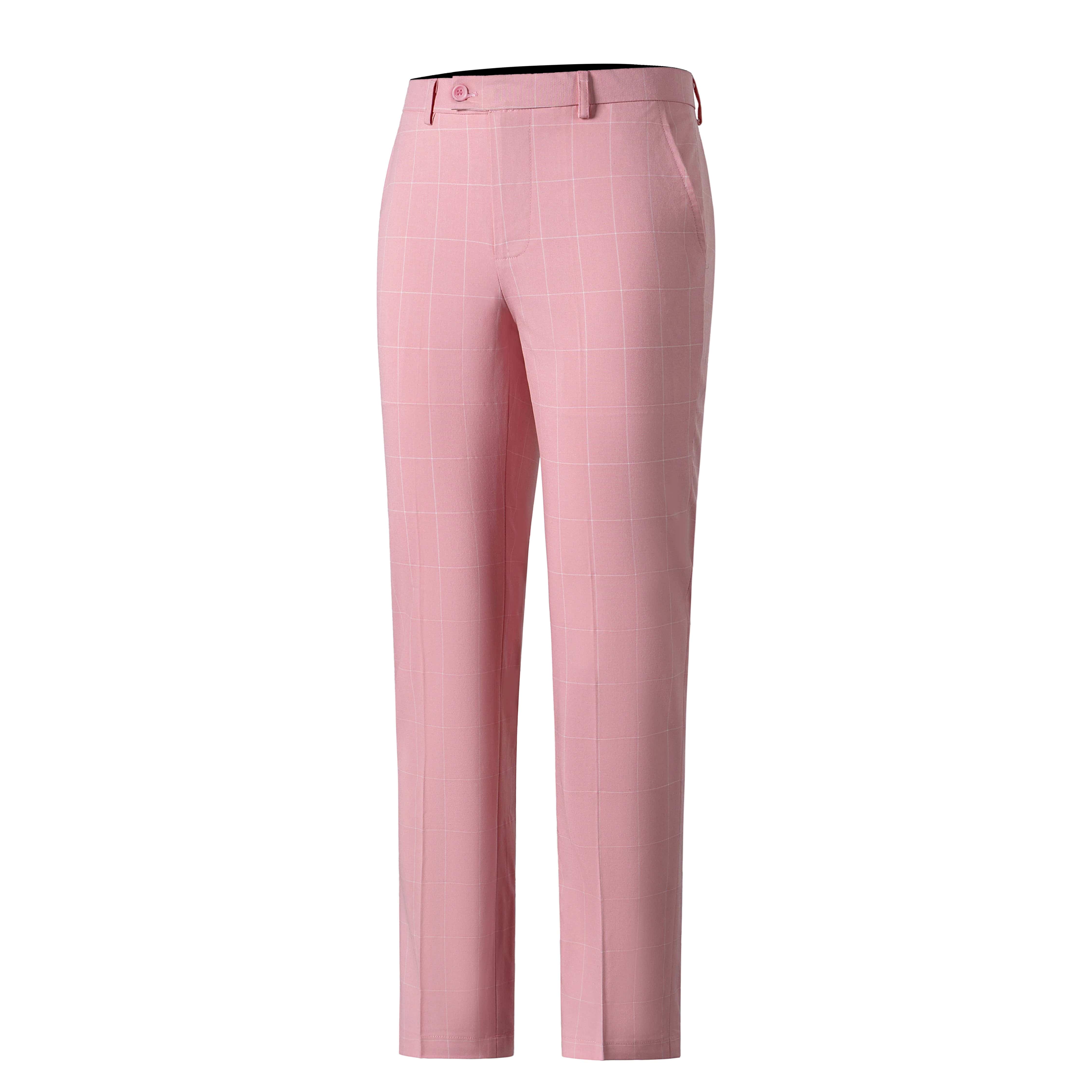 aesido Men's 3-Piece Pink Plaid Suit (Blazer+Vest+Pants)