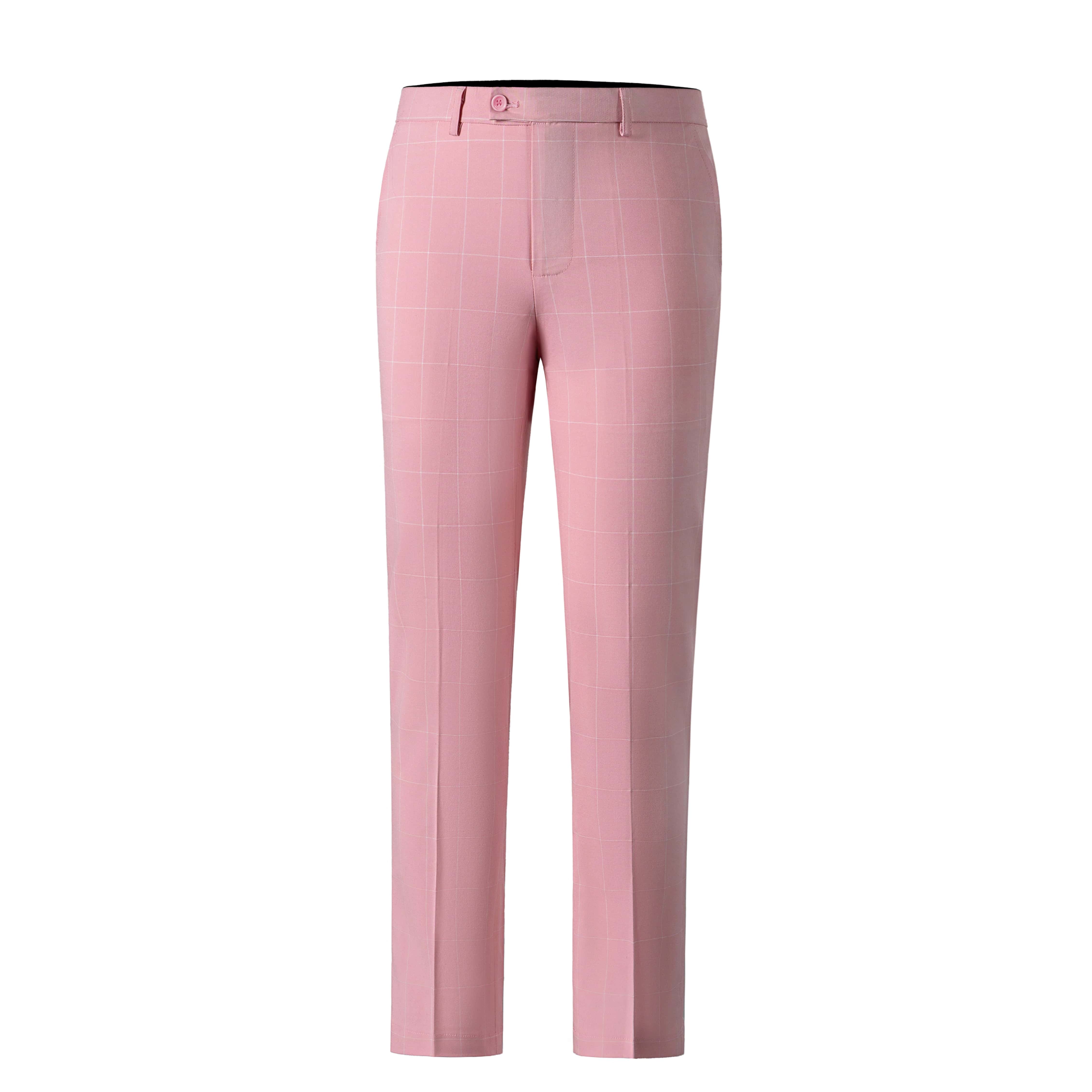 aesido Men's 3-Piece Pink Plaid Suit (Blazer+Vest+Pants)